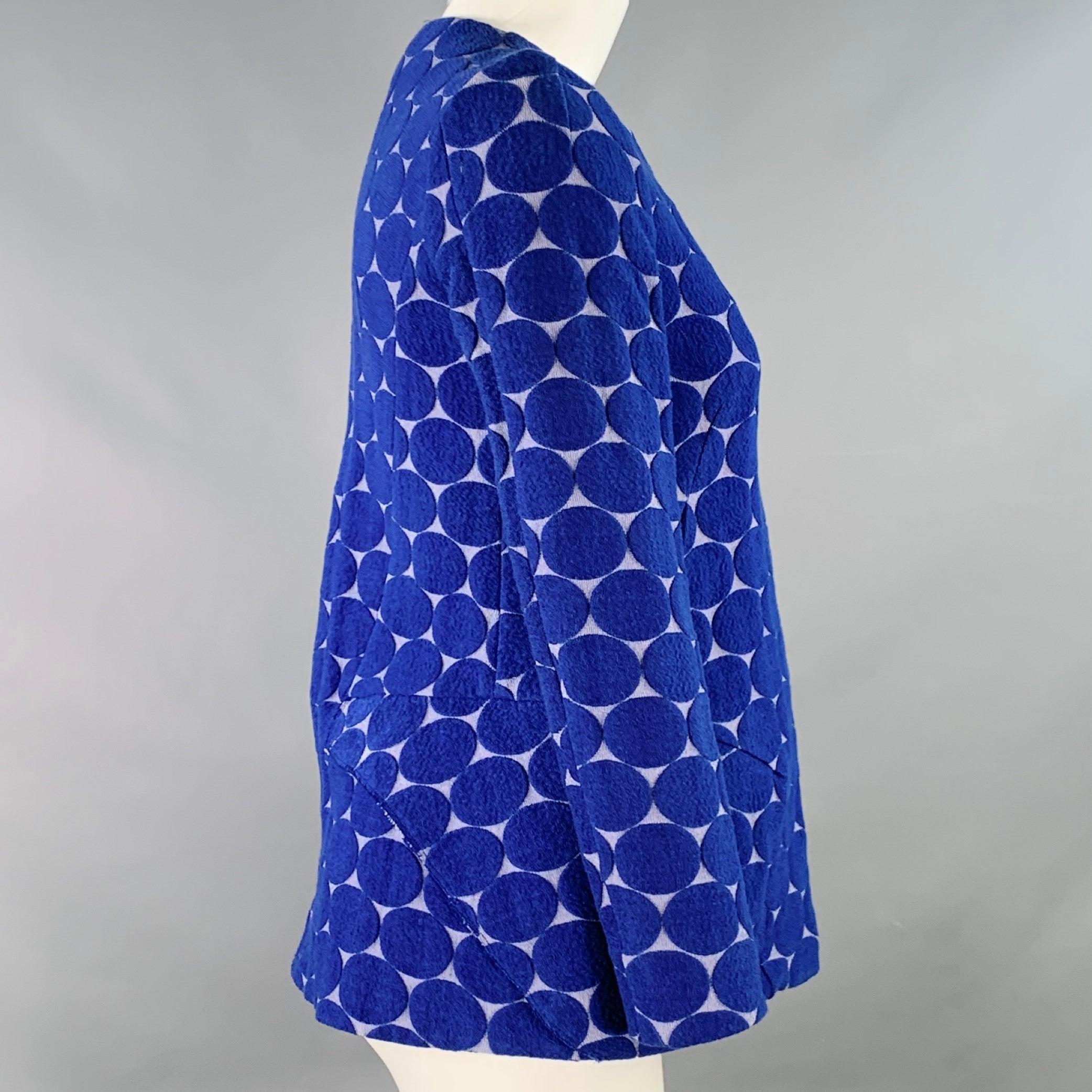 MARNI Size 2 Blue Grey Cotton Blend Dots Jacquard Collarless Jacket Blazer In Excellent Condition For Sale In San Francisco, CA