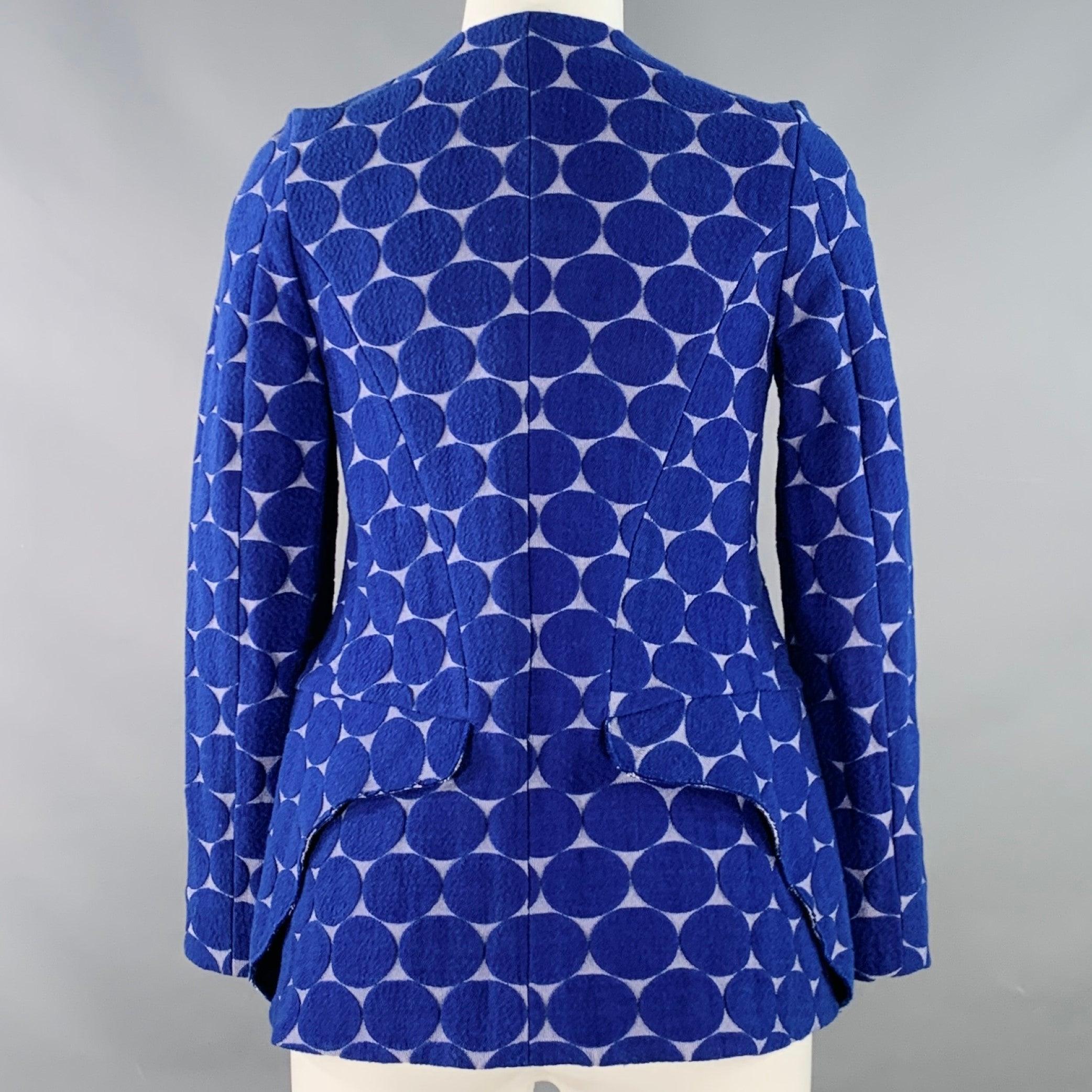 Women's MARNI Size 2 Blue Grey Cotton Blend Dots Jacquard Collarless Jacket Blazer For Sale