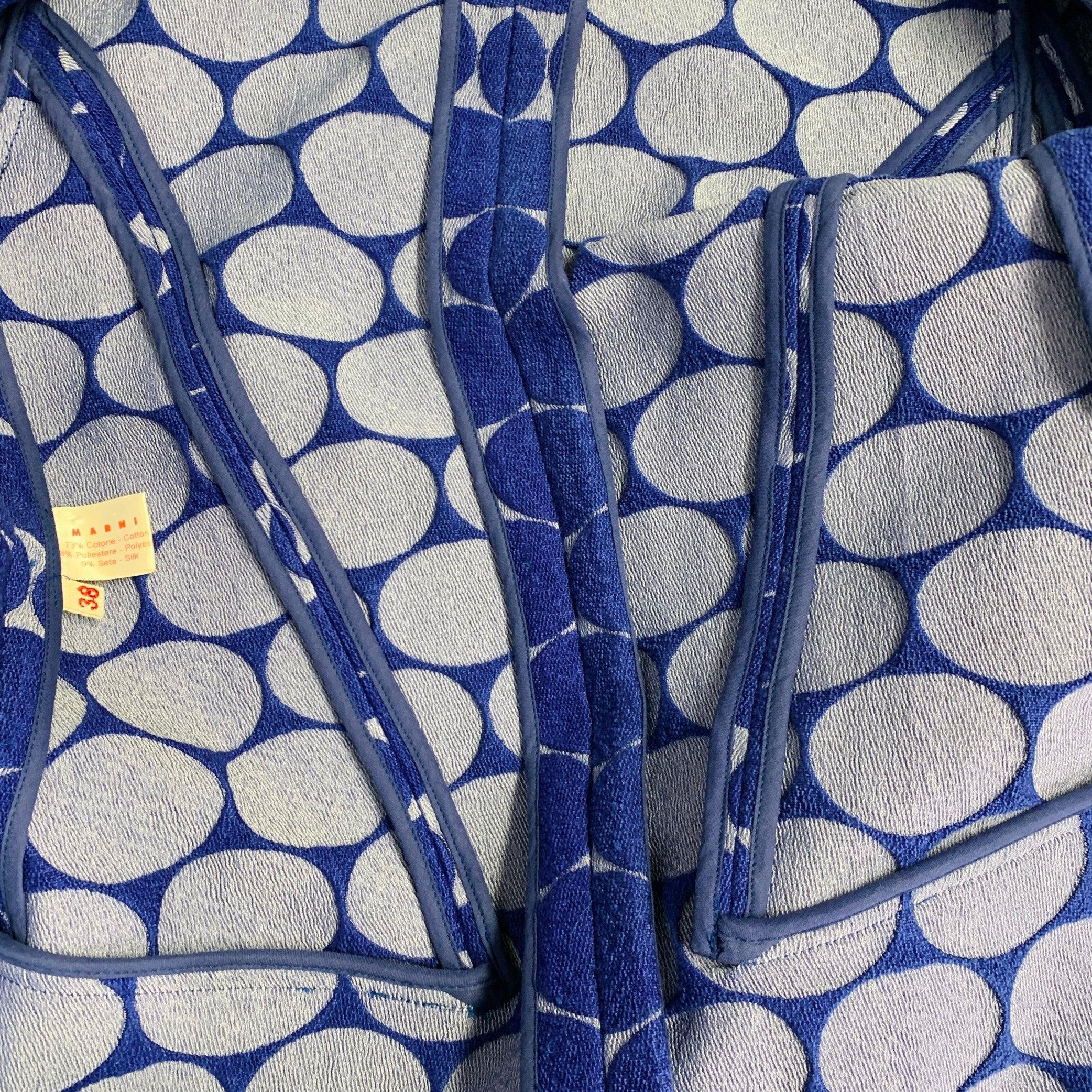 MARNI Size 2 Blue Grey Cotton Blend Dots Jacquard Collarless Jacket Blazer For Sale 2