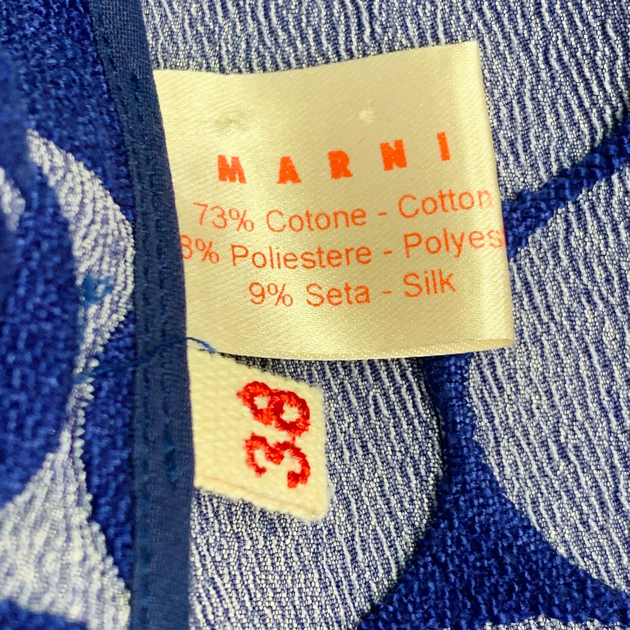 MARNI Size 2 Blue Grey Cotton Blend Dots Jacquard Collarless Jacket Blazer For Sale 3