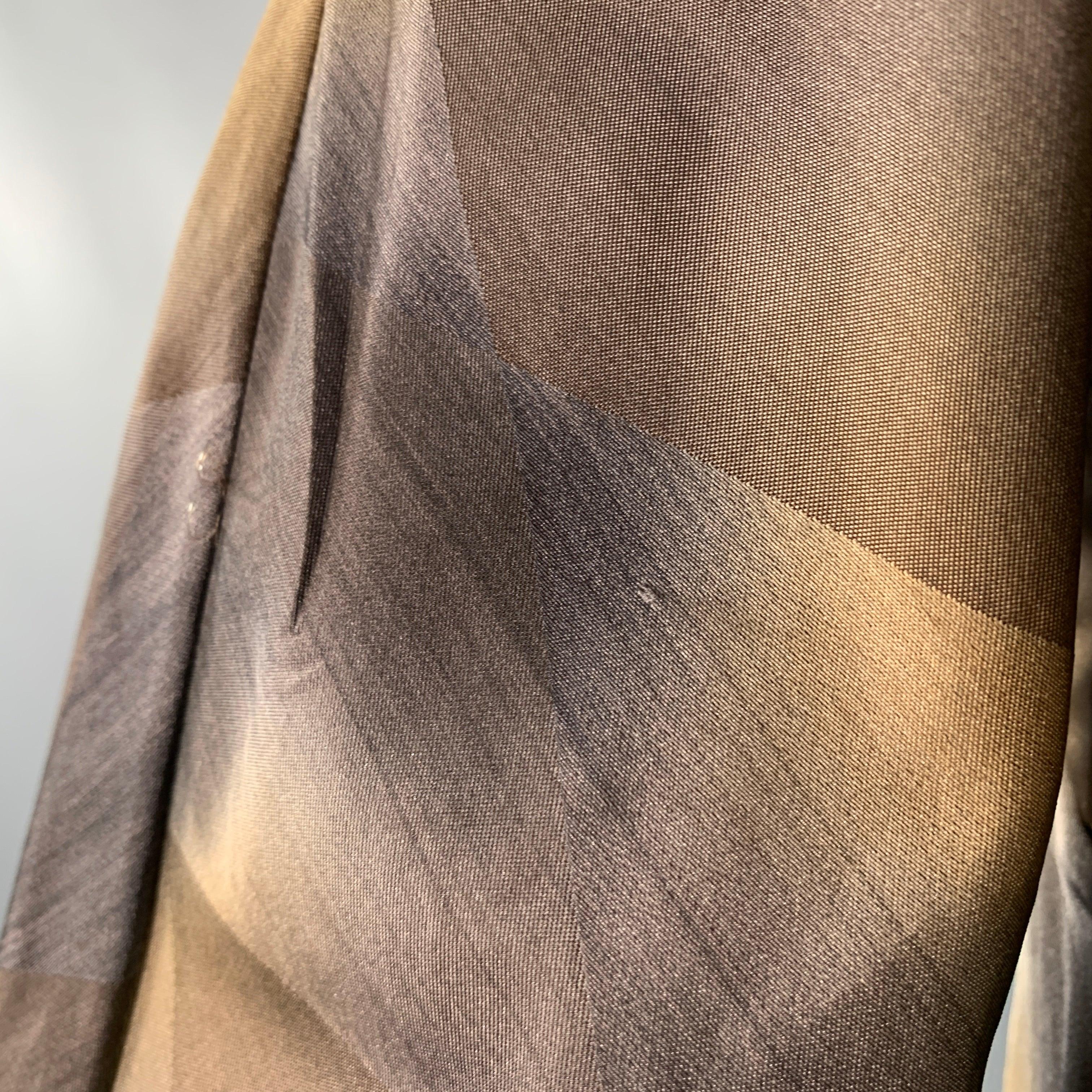 Women's MARNI Size 2 Brown Beige Polyester Taffeta Diamond 3/4 Sleeves Dress For Sale
