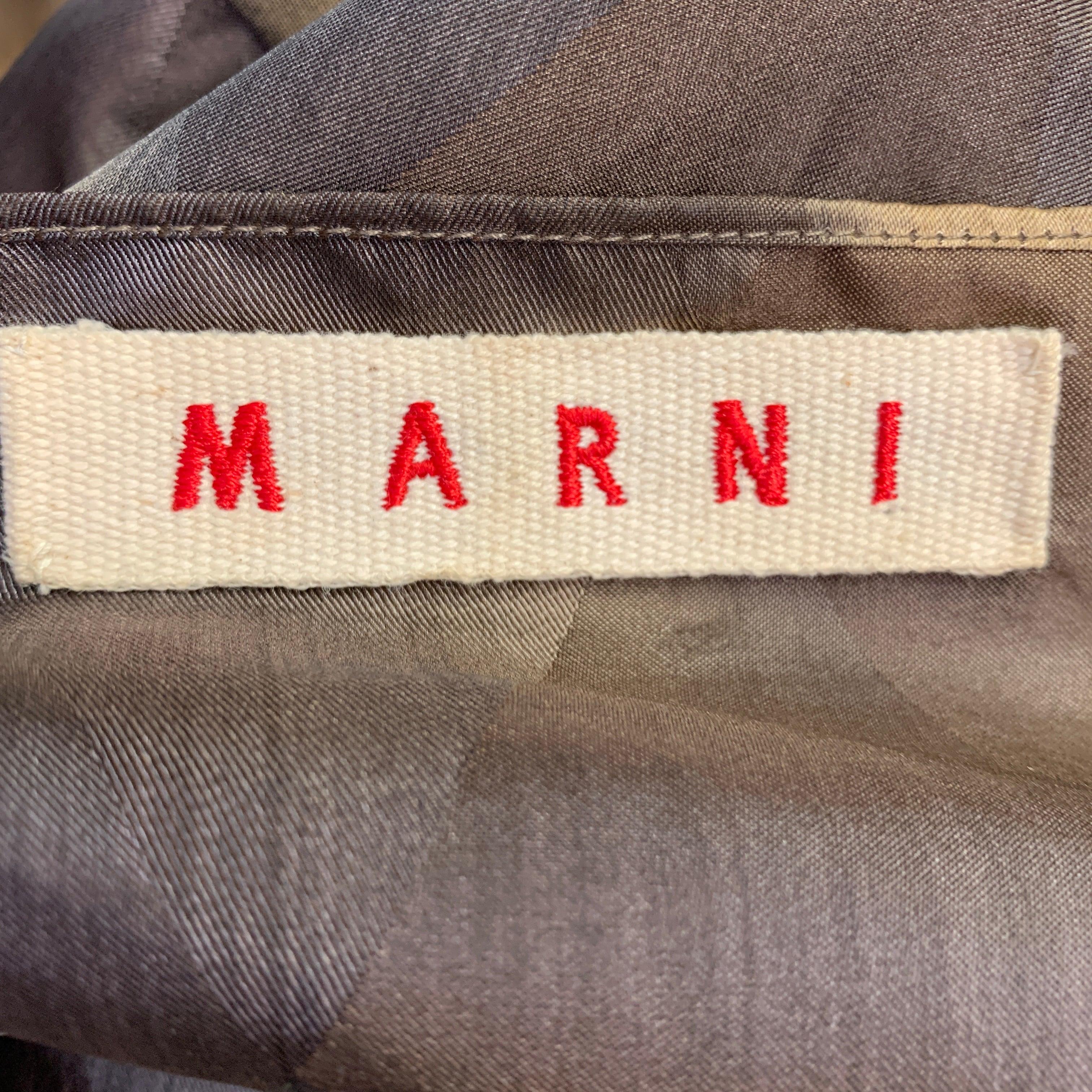 MARNI Size 2 Brown Beige Polyester Taffeta Diamond 3/4 Sleeves Dress For Sale 2