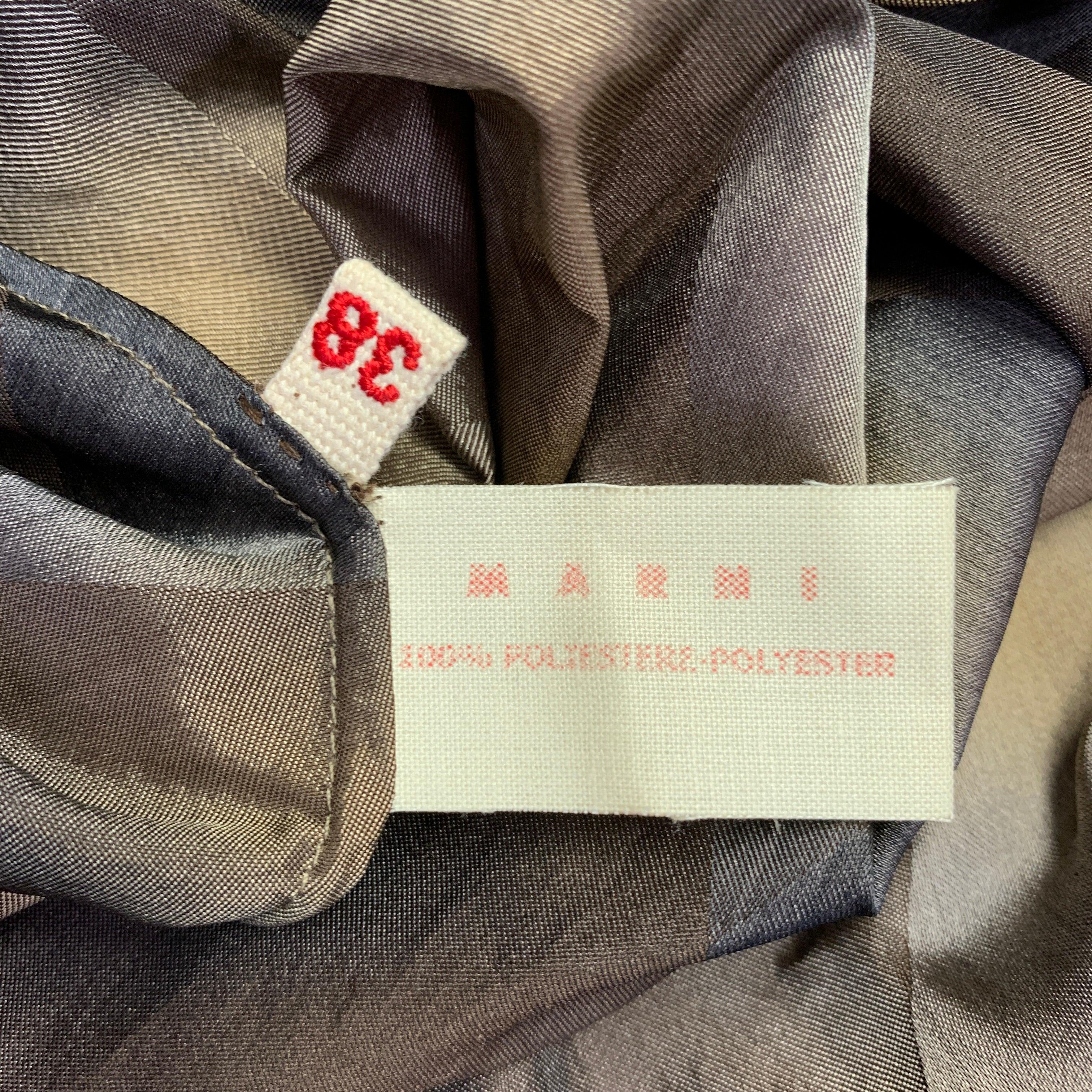 MARNI Size 2 Brown Beige Polyester Taffeta Diamond 3/4 Sleeves Dress For Sale 3