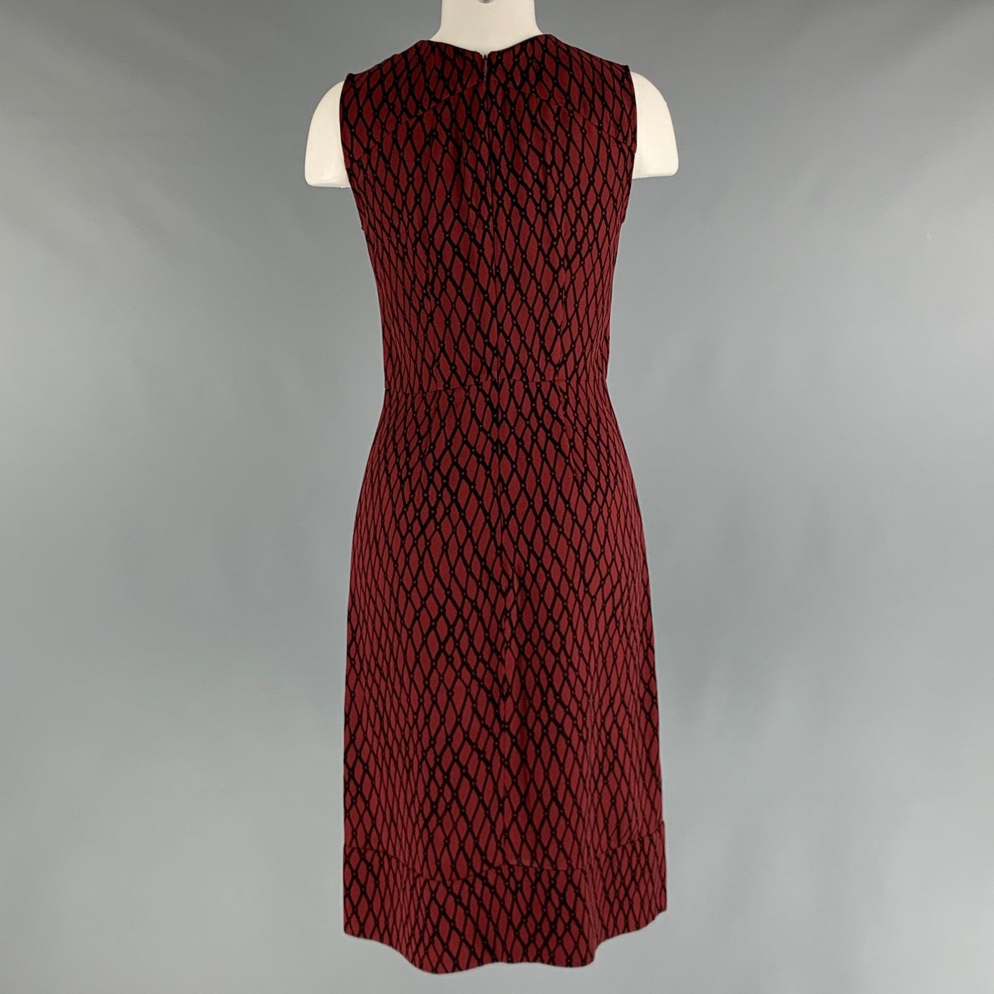 Women's MARNI Size 2 Burgundy Black Viscose Rhombus Sleeveless Dress For Sale