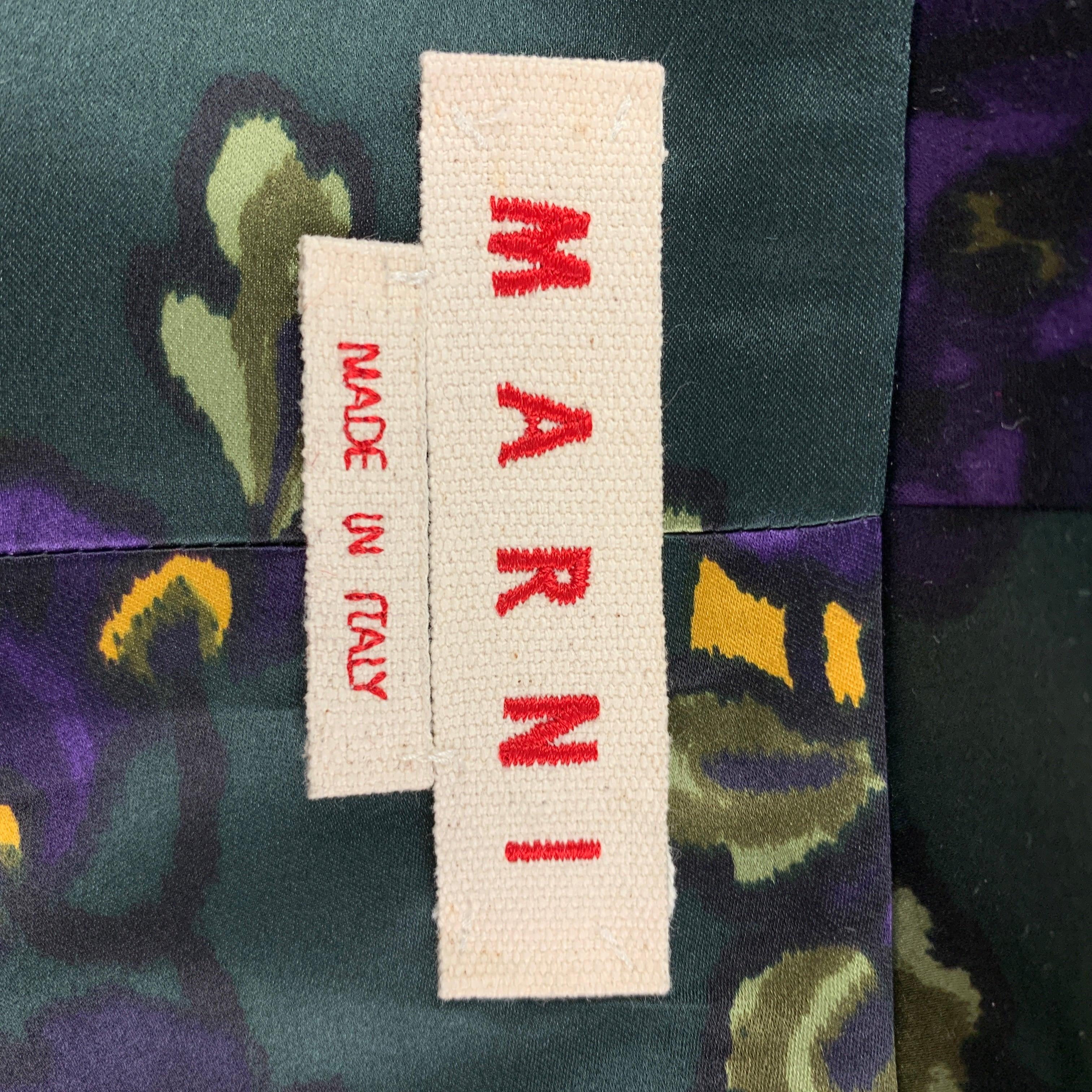 MARNI Size 2 Dark Green Purple Yellow Silk Floral Open Front Coat For Sale 1