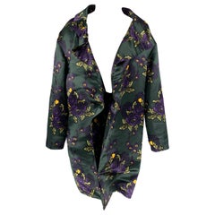 Used MARNI Size 2 Dark Green Purple Yellow Silk Floral Open Front Coat