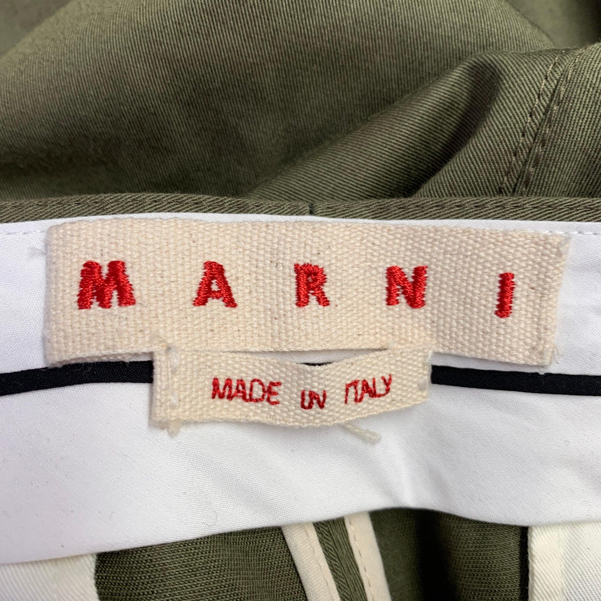 Gris MARNI Taille 2 Pantalon décontracté en sergé de coton lin vert olive à devant plat en vente