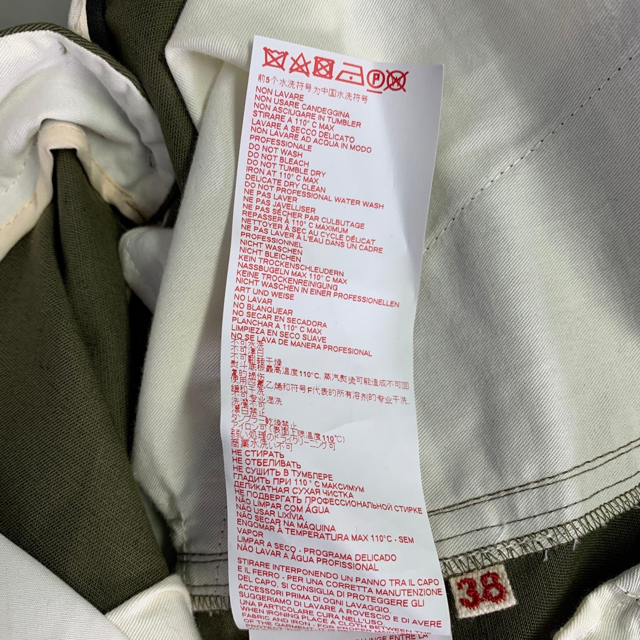 MARNI Taille 2 Pantalon décontracté en sergé de coton lin vert olive à devant plat Pour femmes en vente