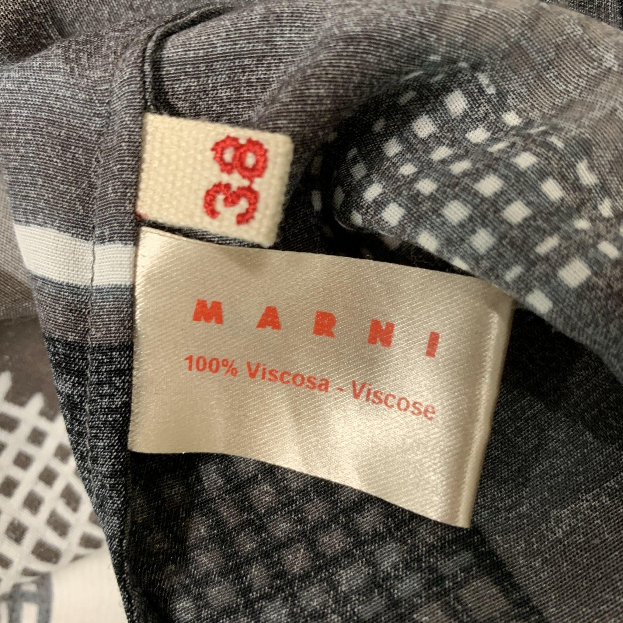 MARNI Size 2 Grey & Black Viscose Color Block Long Sleeve Blouse For Sale 1
