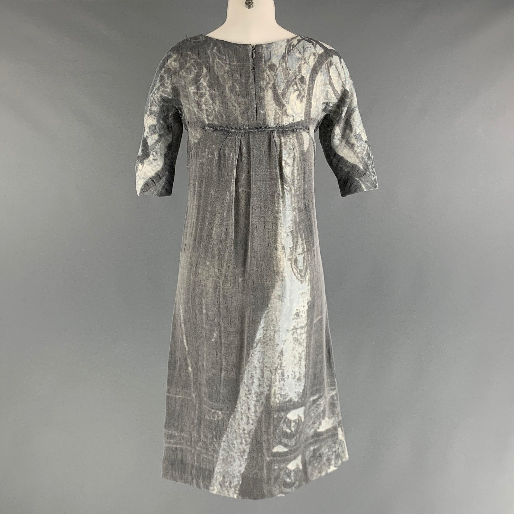 MARNI Talla 2 Gris Plata Poliéster Seda Jaspeado Vestido Manga Corta en Bueno estado para la venta en San Francisco, CA