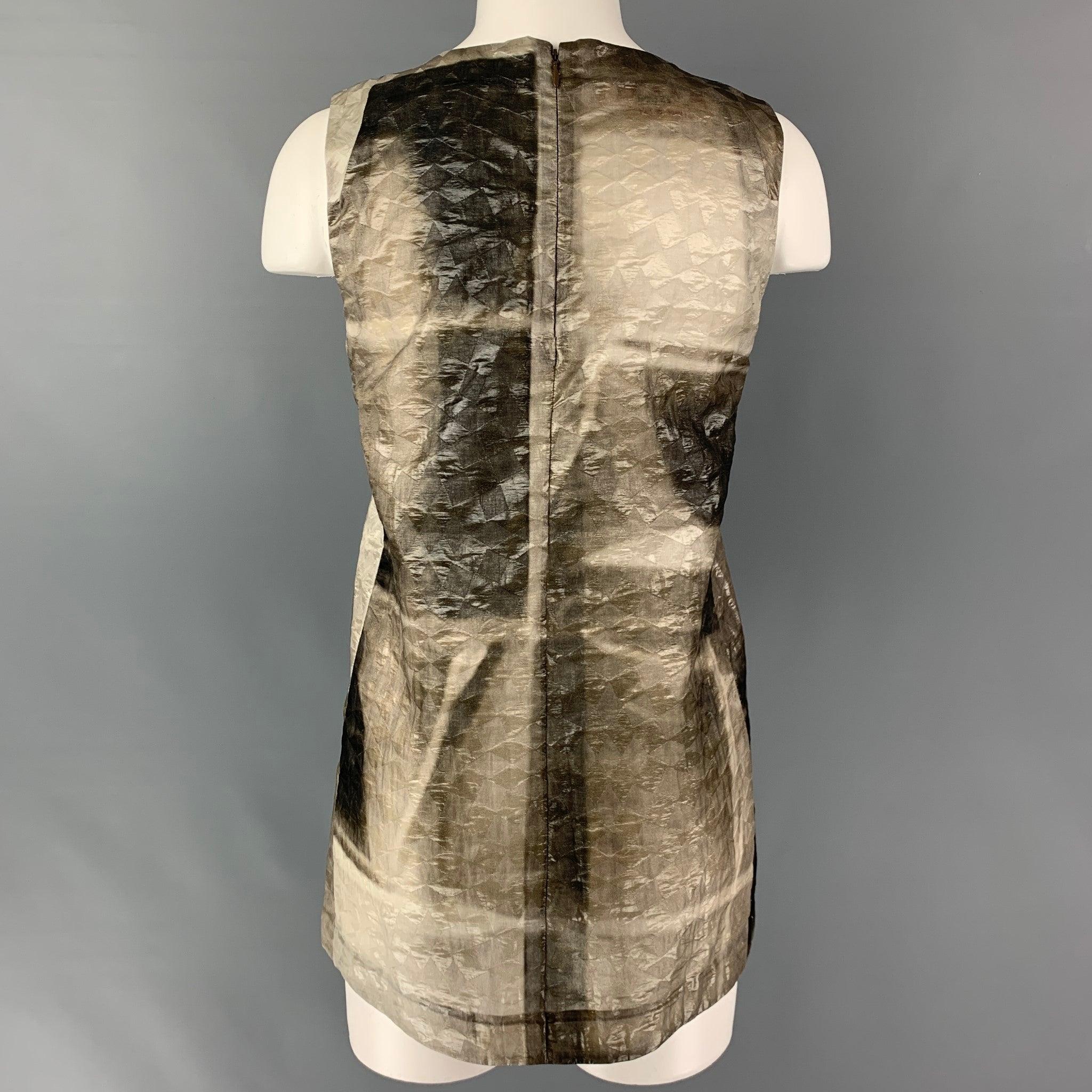 Brown MARNI Size 2 Taupe Silver Silk &  Linen Textured Sleeveless Dress Top