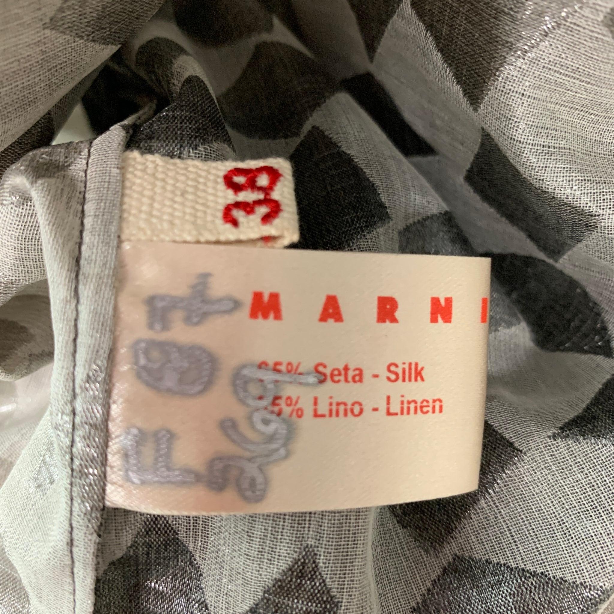 Women's MARNI Size 2 Taupe Silver Silk &  Linen Textured Sleeveless Dress Top