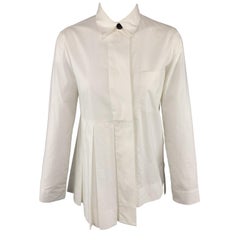 MARNI Size 2 White Cotton Pleated Asymmetrical Blouse