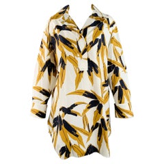 MARNI Size 2 White Mustard Cotton Tropical Leaves Half Placket Pullover MARNI Size 2 White Mustard Cotton Tropical Leaves Half Placket Pullover