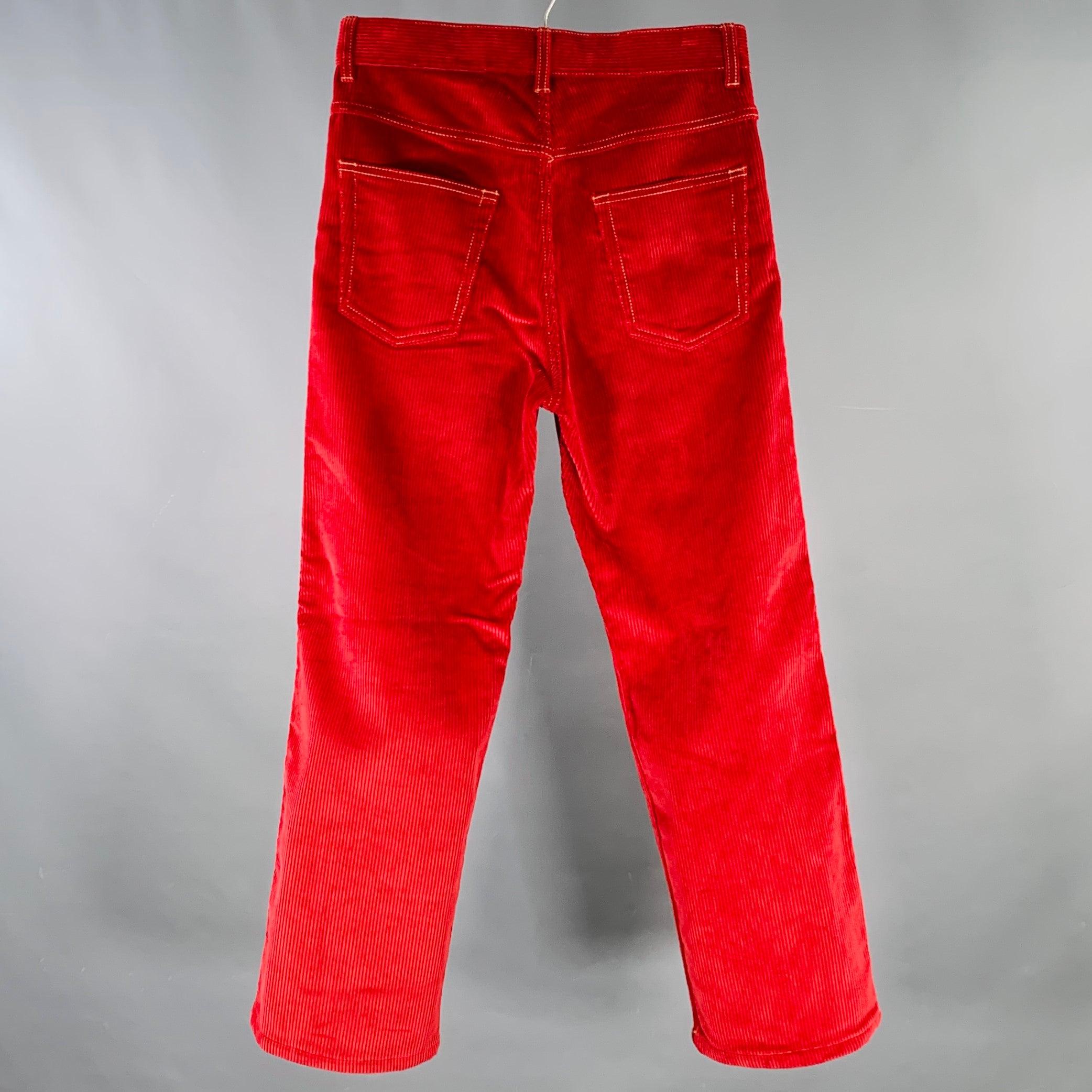 MARNI Size 28 Red Corduroy Cotton Contrast Stitch Wide Leg Casual Pants In Excellent Condition For Sale In San Francisco, CA