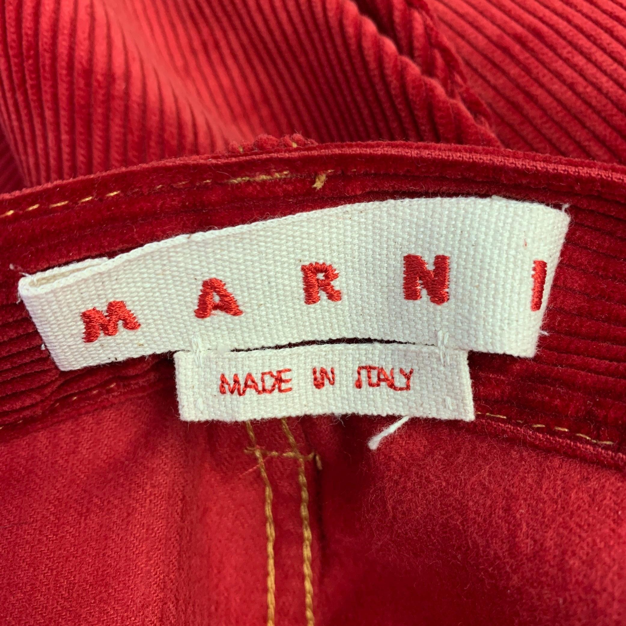 Men's MARNI Size 28 Red Corduroy Cotton Contrast Stitch Wide Leg Casual Pants For Sale