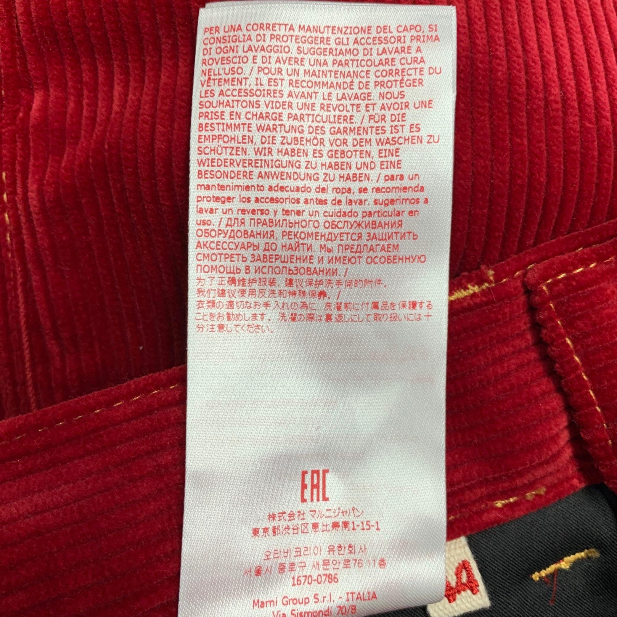 MARNI Size 28 Red Corduroy Cotton Contrast Stitch Wide Leg Casual Pants For Sale 4