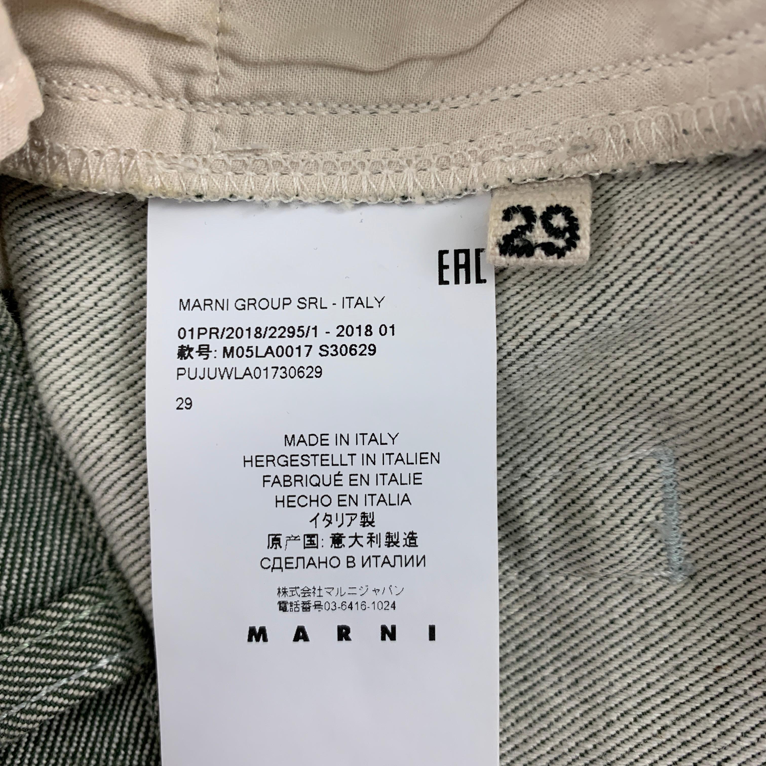 MARNI Size 29 Green Denim Oversized Cropped Jeans In Good Condition In San Francisco, CA