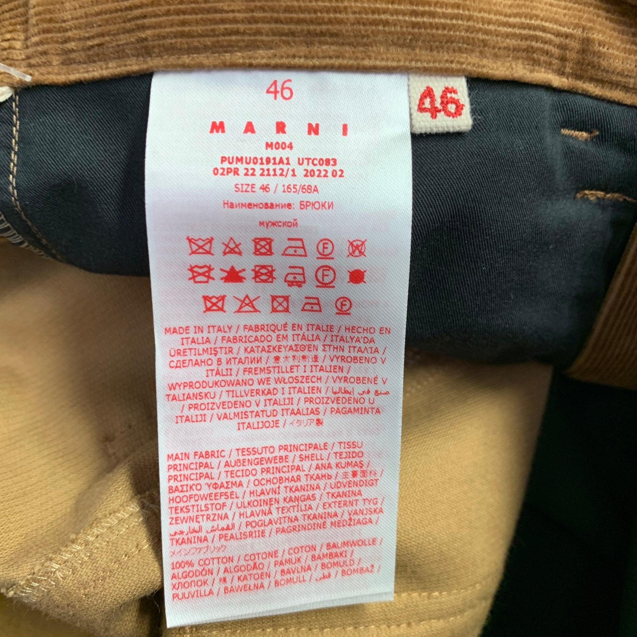 Men's MARNI Size 30 Brown Corduroy Cotton Straight Casual Pants For Sale