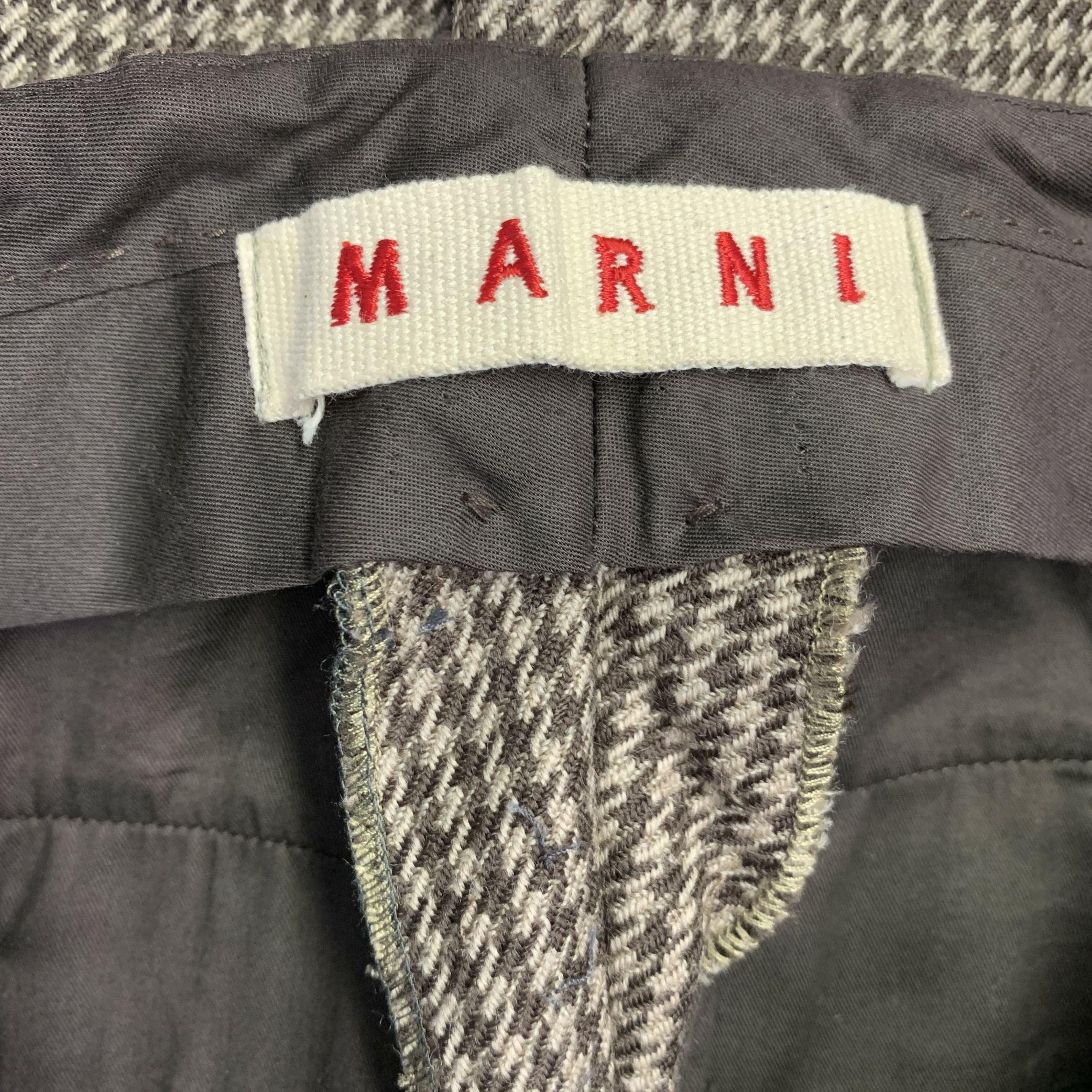 MARNI Size 32 Brown Beige Houndstooth Wool Flat Front Casual Pants (pantalon décontracté en laine) Excellent état - En vente à San Francisco, CA