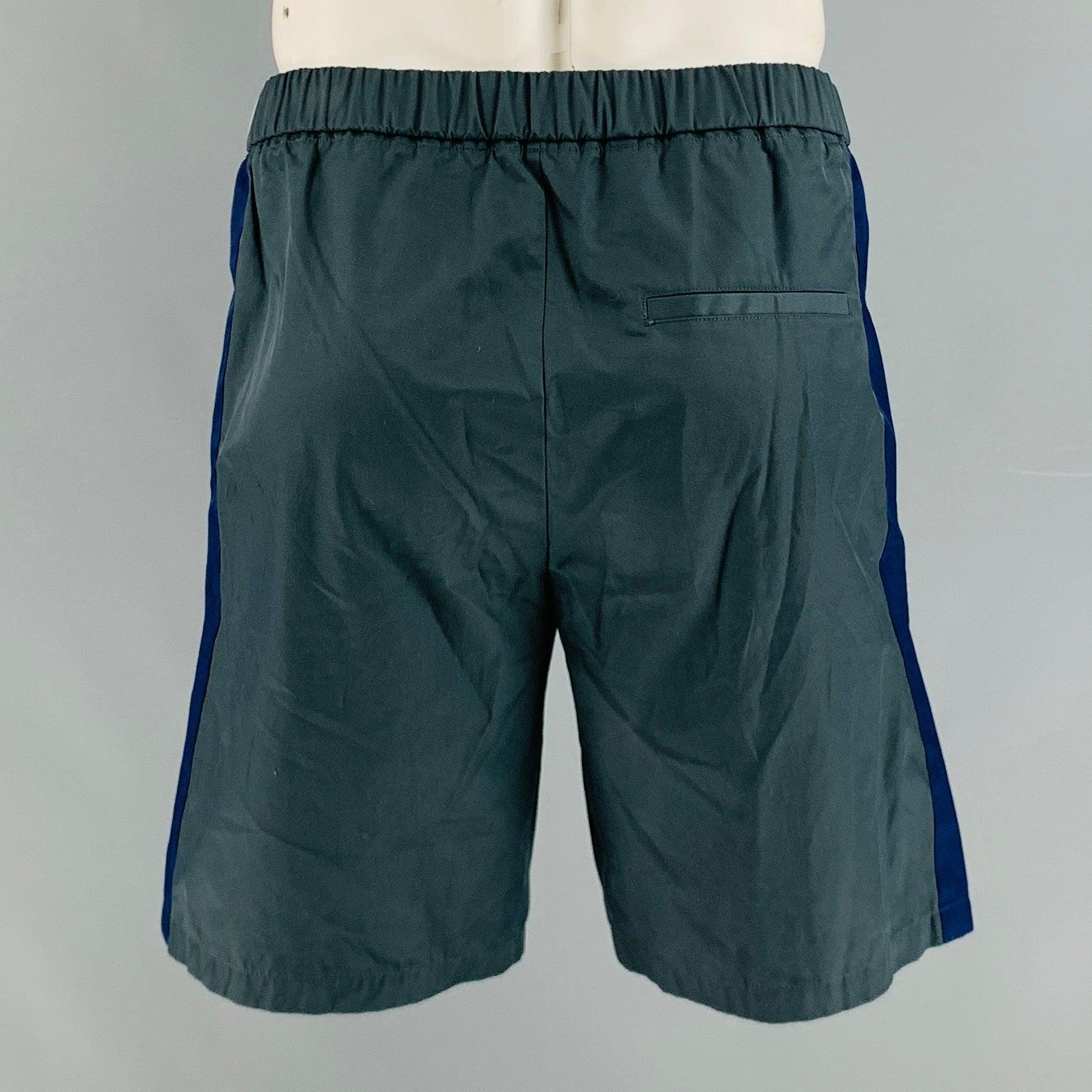 MARNI Size 34 Grey Blue Vertical Stripe Cotton Blend Elastic Waistband Shorts In Excellent Condition For Sale In San Francisco, CA
