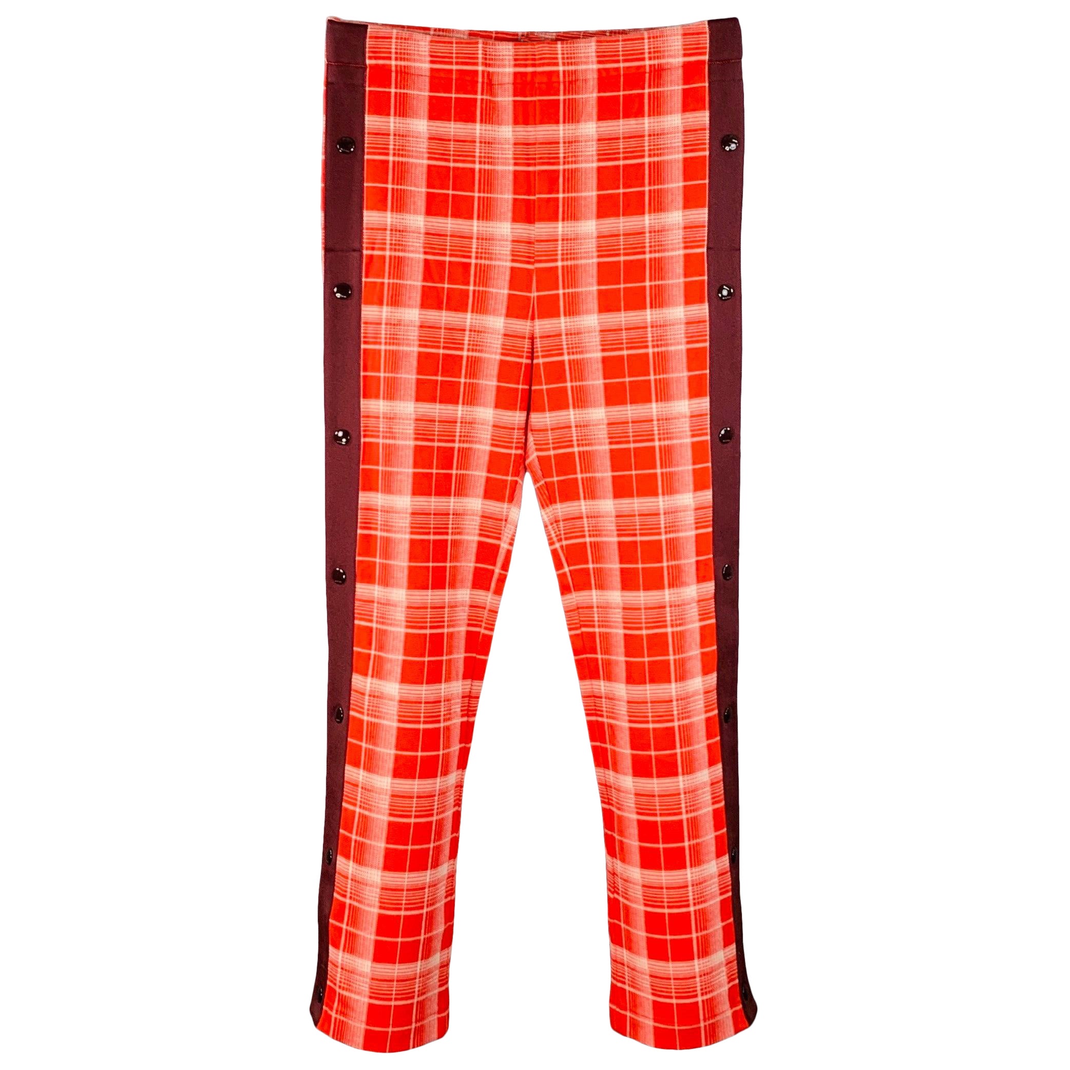 MARNI Talla 34 Rojo Blanco Cuadros Mezcla Viscosa Cordón Pantalón Casual