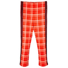 MARNI Size 34 Red White Plaid Viscose Blend Drawstring Casual Pants