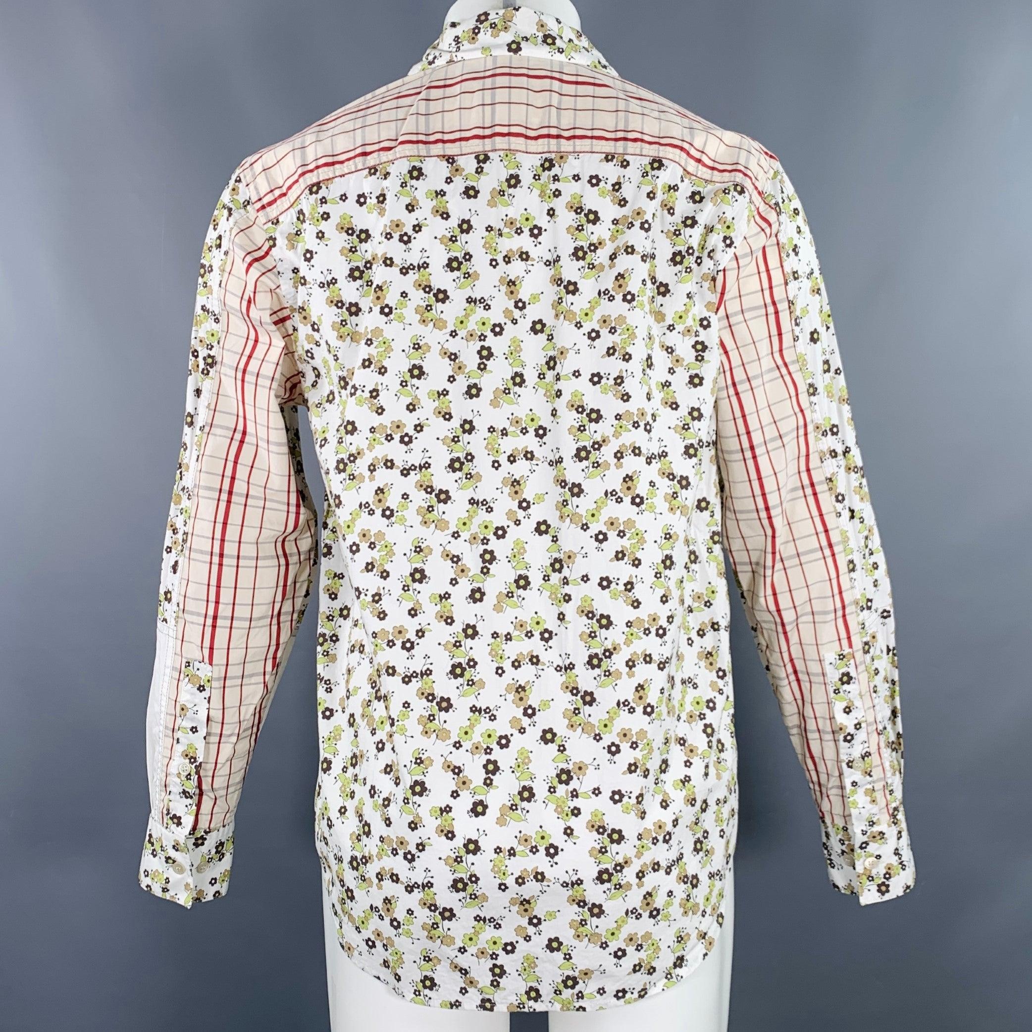 Gris MARNI Size 36 White Green Brown Floral Cotton One Pocket Long Sleeve Shirt (Chemise à manches longues à une poche)