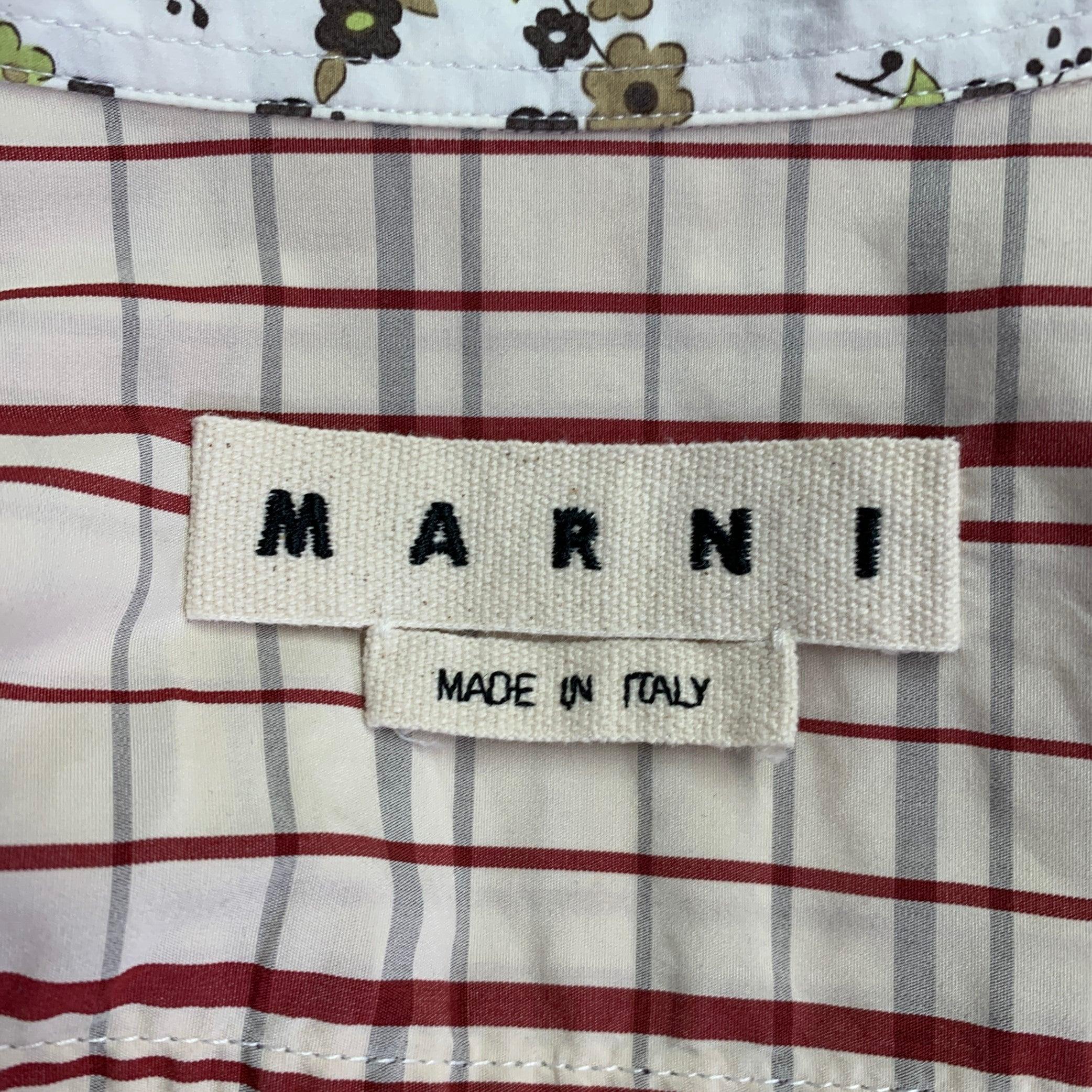 MARNI Size 36 White Green Brown Floral Cotton One Pocket Long Sleeve Shirt (Chemise à manches longues à une poche) Excellent état à San Francisco, CA