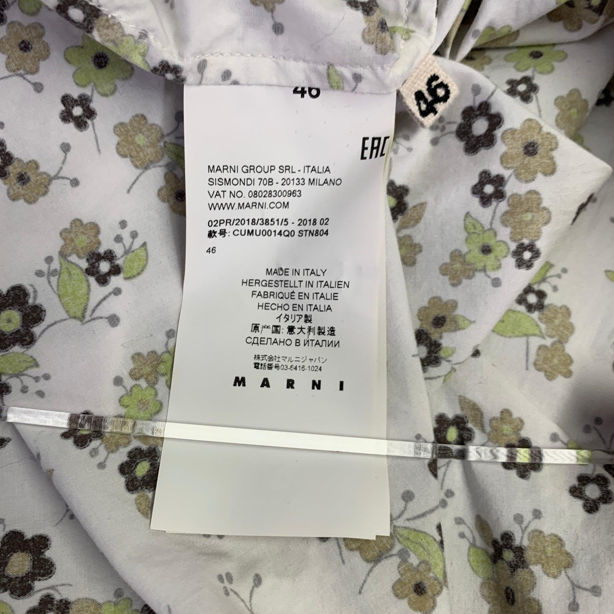  MARNI Size 36 White Green Brown Floral Cotton One Pocket Long Sleeve Shirt (Chemise à manches longues à une poche) Pour hommes 