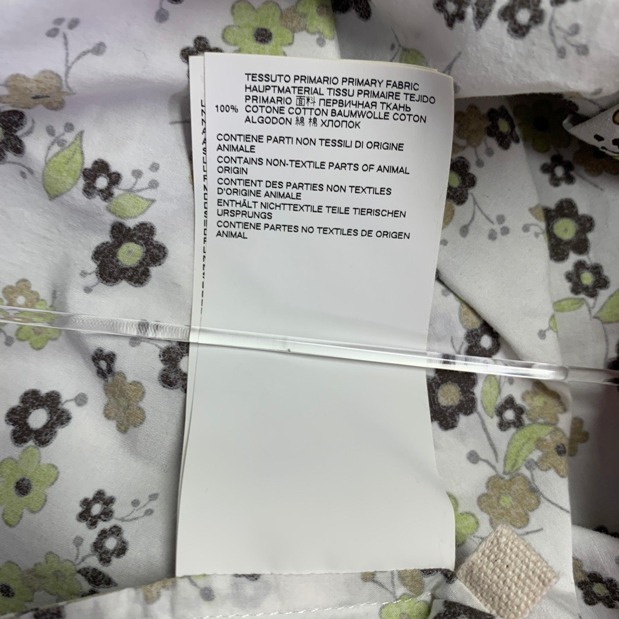 MARNI Size 36 White Green Brown Floral Cotton One Pocket Long Sleeve Shirt (Chemise à manches longues à une poche) 3
