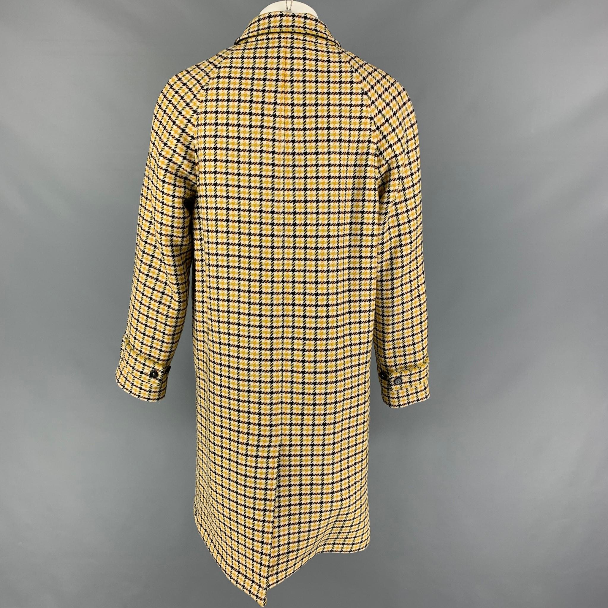 MARNI Size 38 Yellow Black White Plaid Wool Blend Buttoned Coat In Excellent Condition In San Francisco, CA