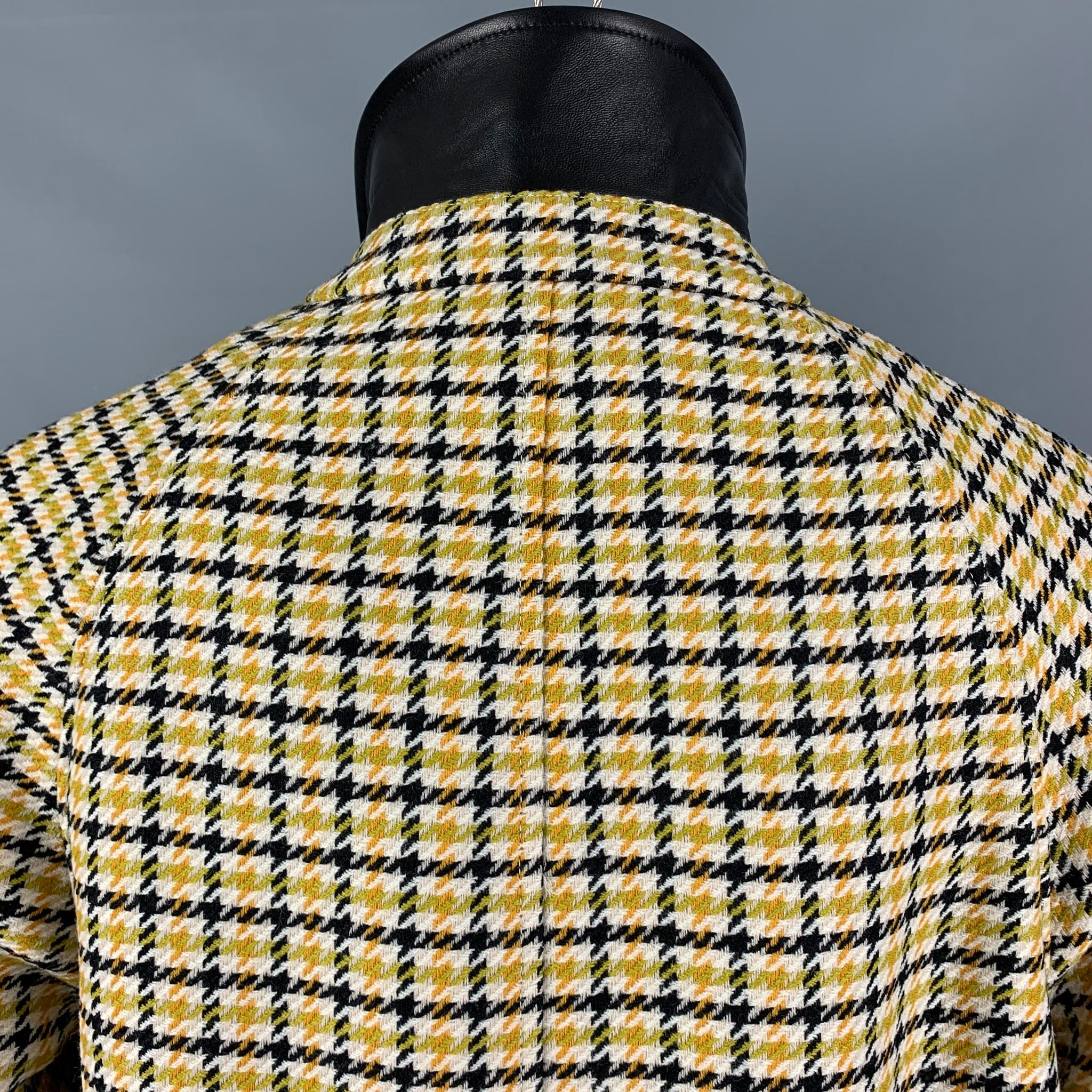 Men's MARNI Size 38 Yellow Black White Plaid Wool Blend Buttoned Coat