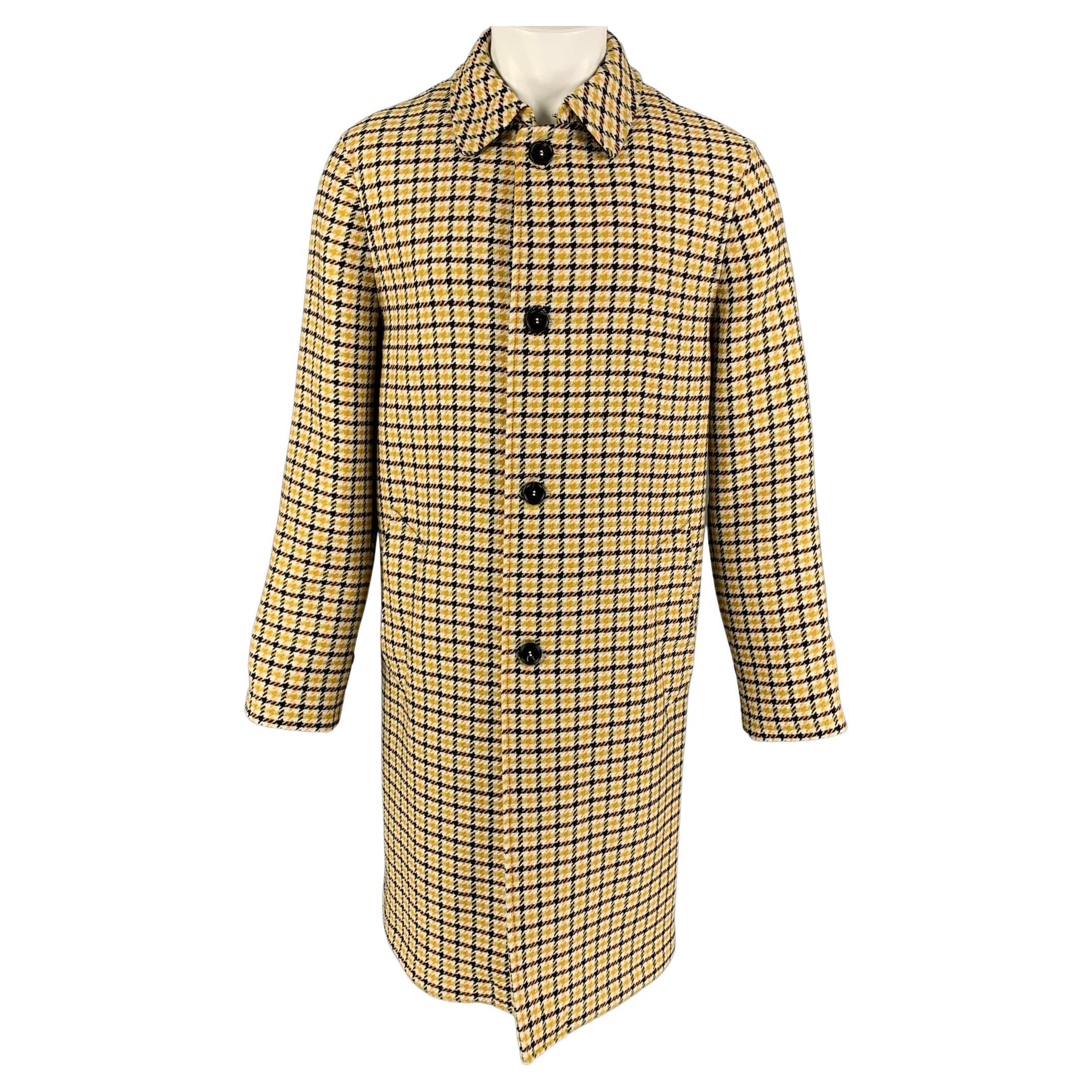 MARNI Size 38 Yellow Black White Plaid Wool Blend Buttoned Coat
