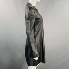 MARNI Size 4 Black Lambskin Leather Snaps Coat