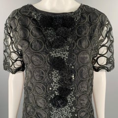 MARNI Size 4 Black Polyester Applique Double Layer Cocktail Dress