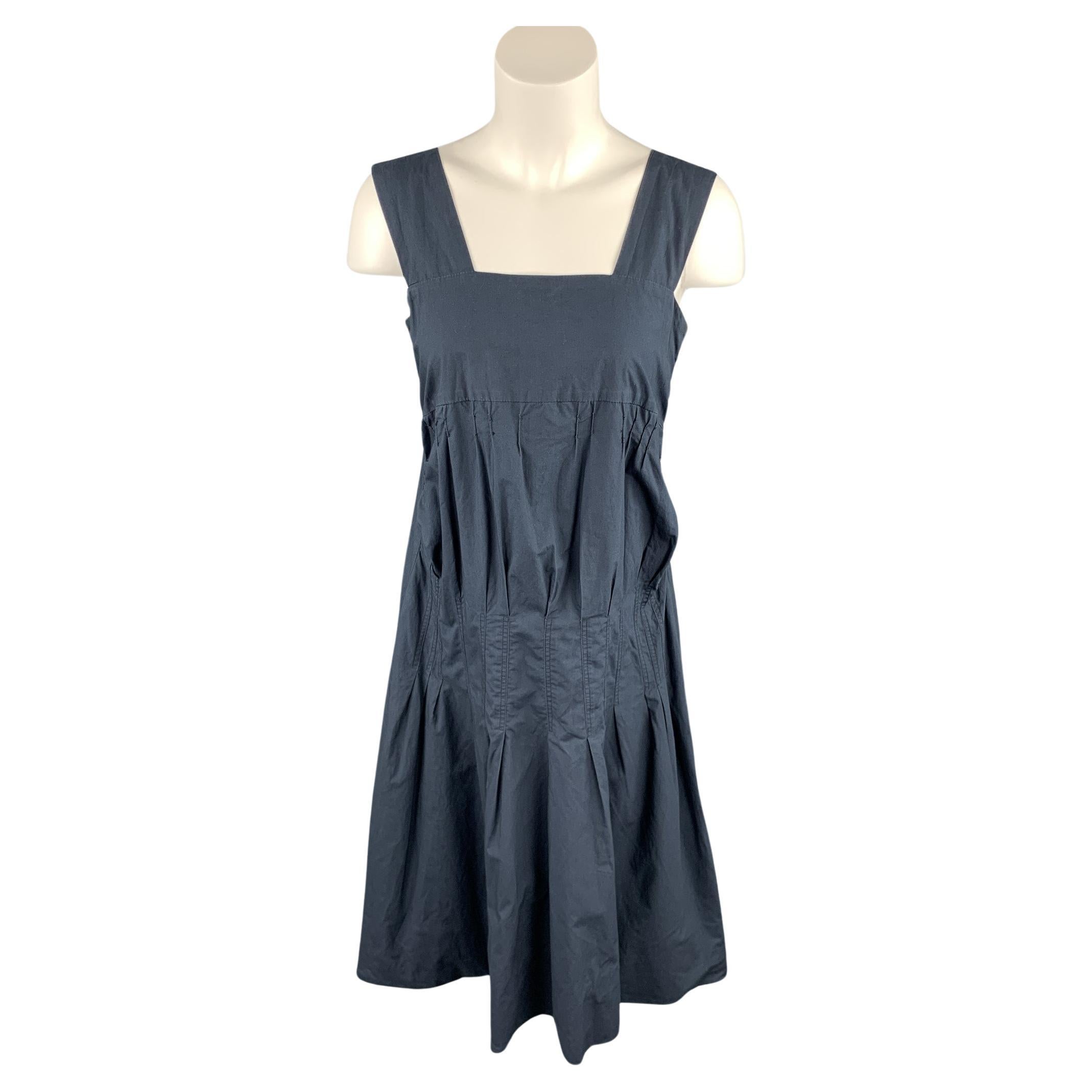 MARNI Size 4 Black Poplin Cotton Pleated Sleeveless Dress For Sale