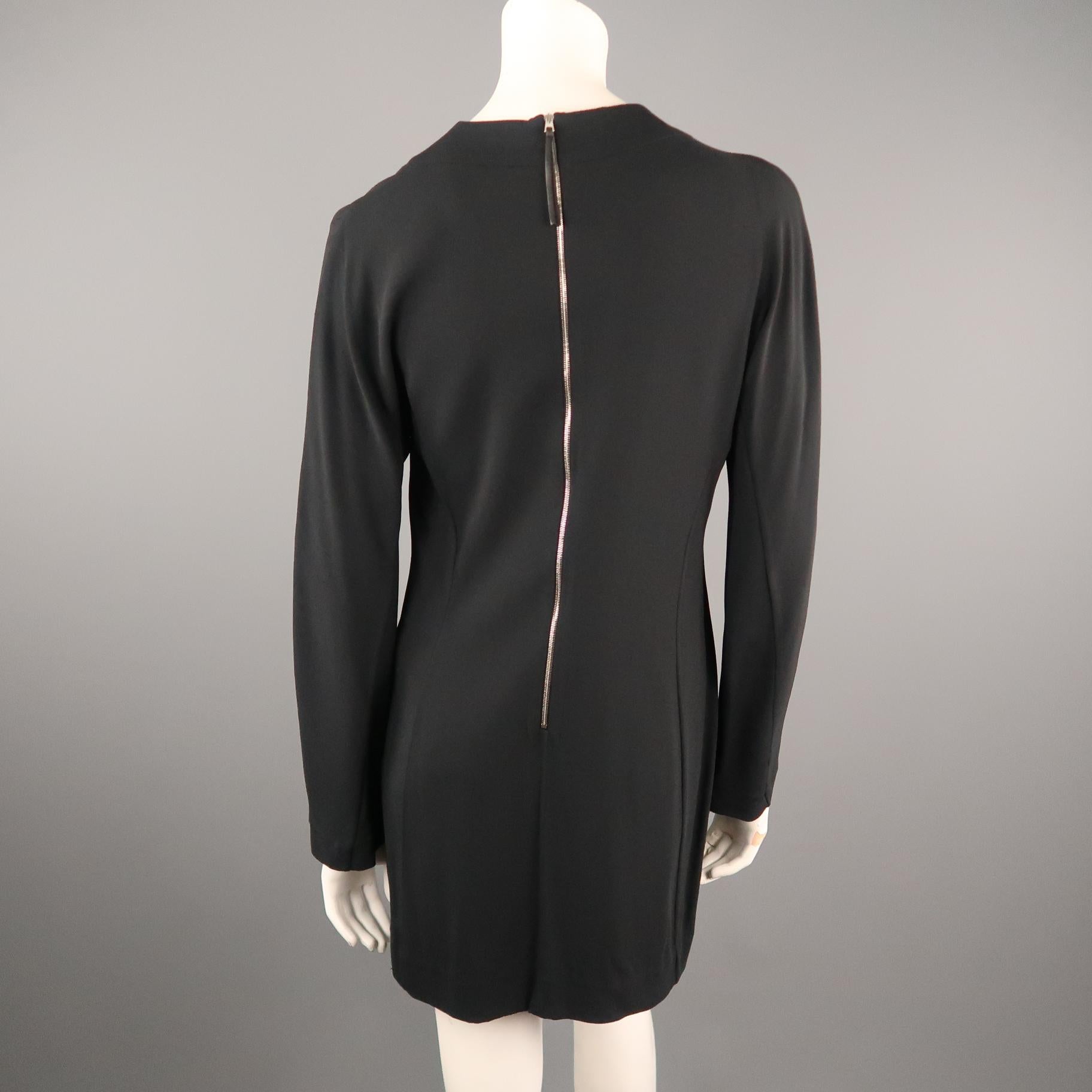 MARNI Size 4 Black Stretch Cream High Necl Long Sleeve Shift Dress In Good Condition In San Francisco, CA