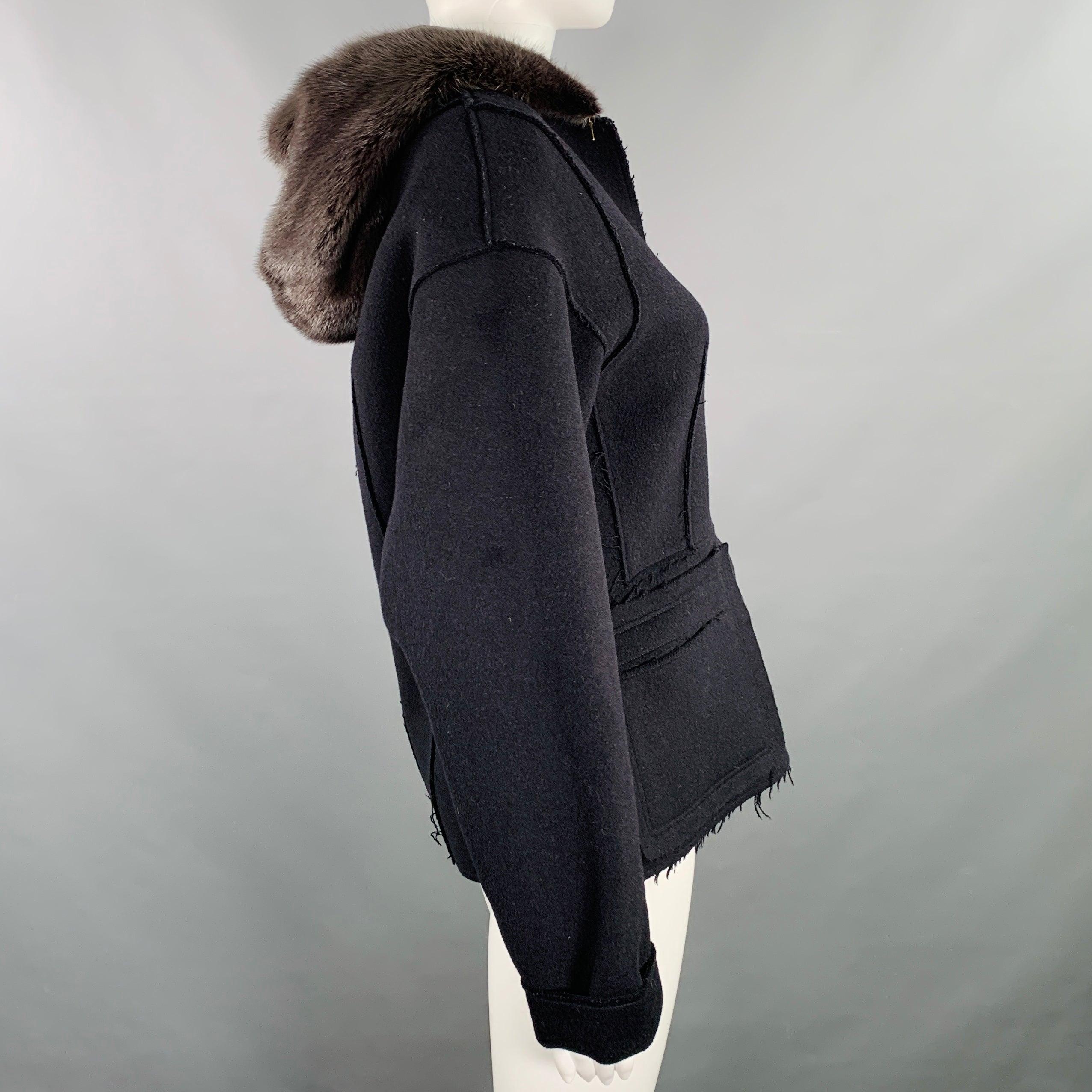 Nero MARNI Taglia 4 Giacca con cappuccio in misto lana nera Raw Edges in vendita