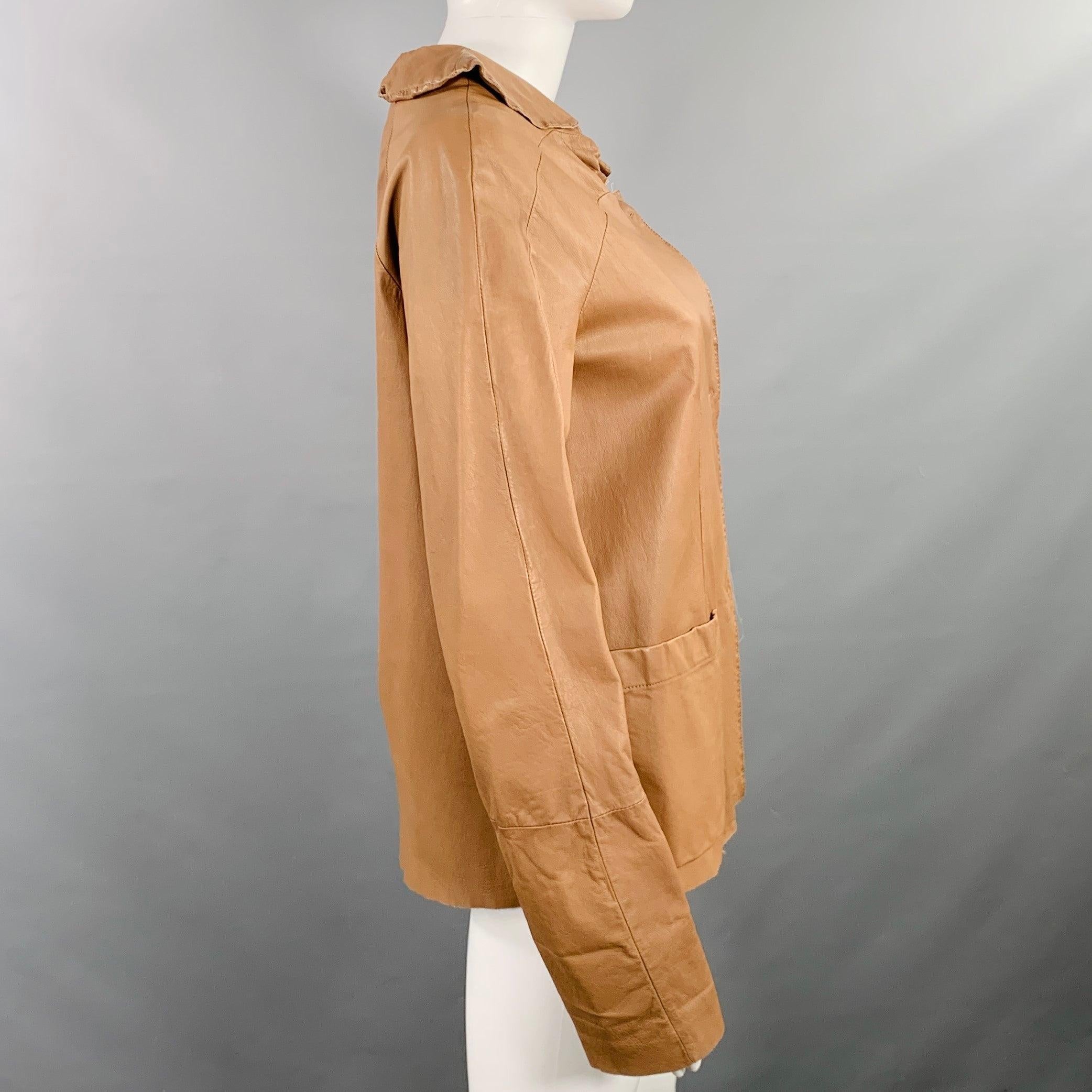 Marrone Marni taglia 4 Giacca Blazer in pelle di vitello marrone con bottoni automatici in vendita