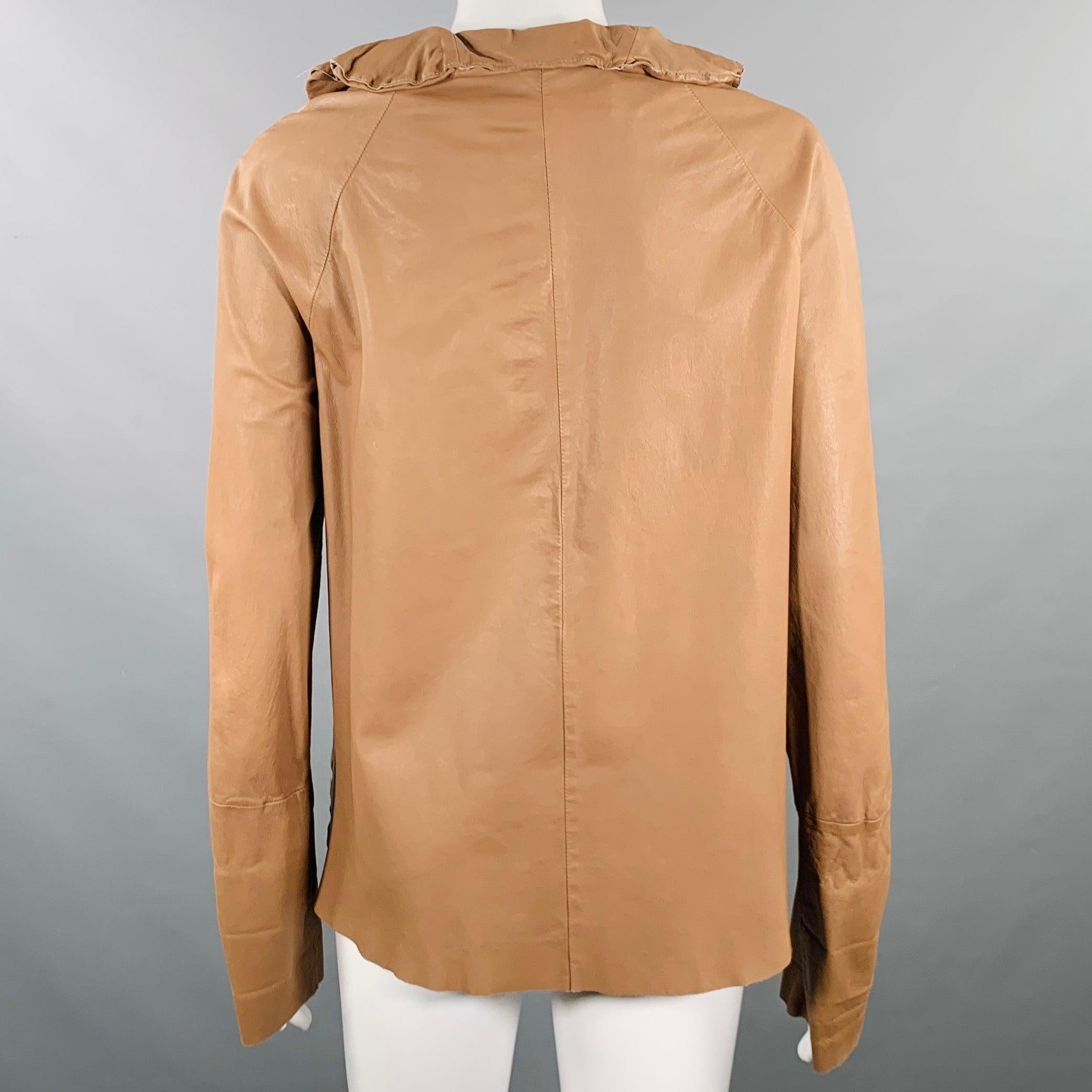 Women's MARNI Size 4 Brown Leather Calfskin Snaps Jacket Blazer For Sale