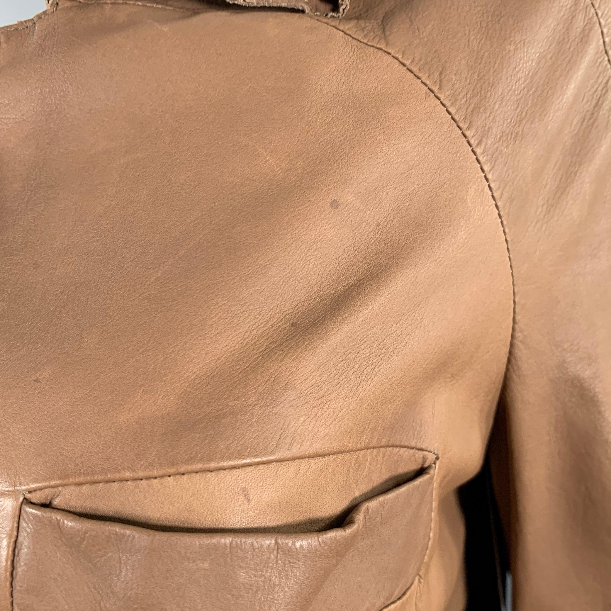 MARNI Size 4 Brown Leather Calfskin Snaps Jacket Blazer For Sale 1