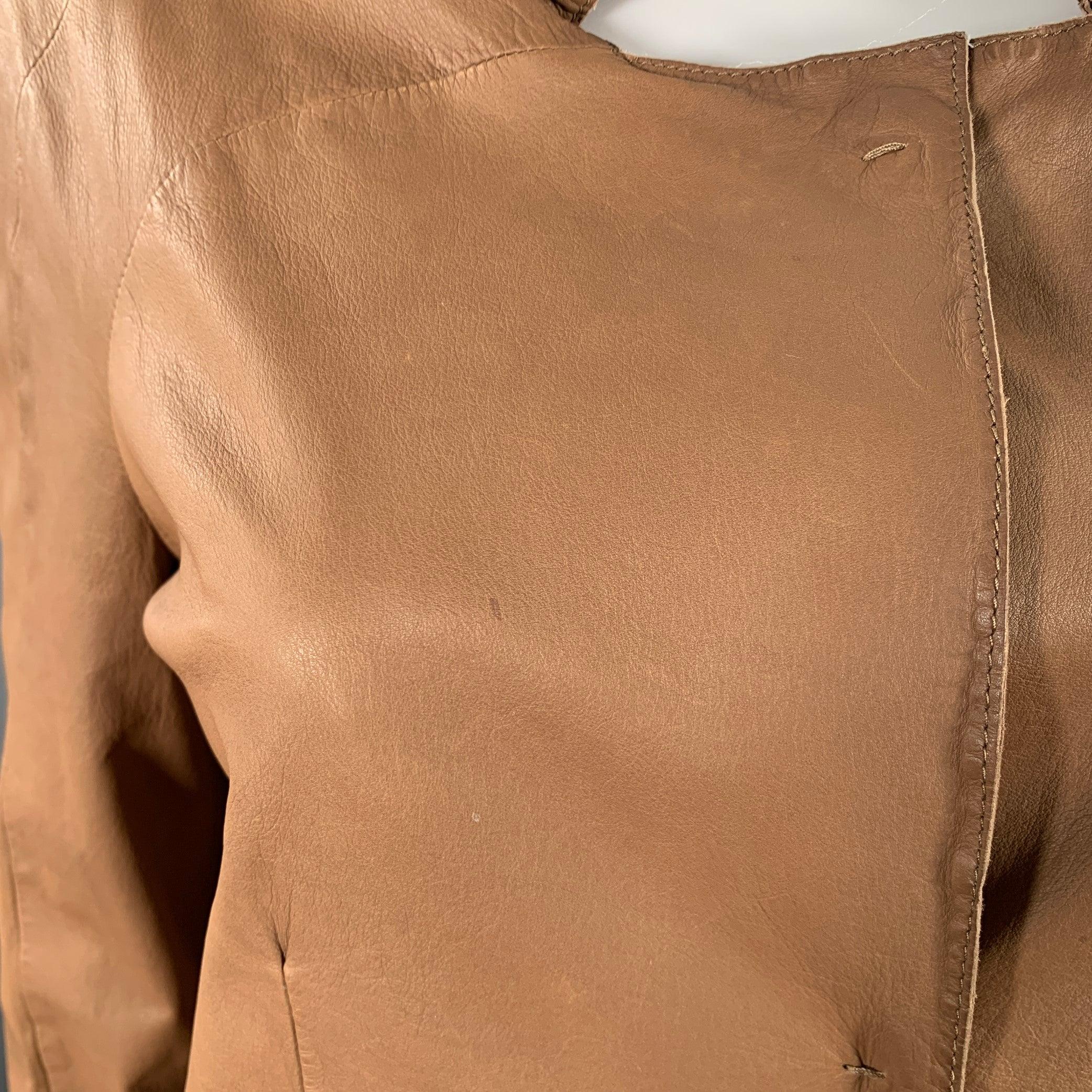MARNI Size 4 Brown Leather Calfskin Snaps Jacket Blazer For Sale 2