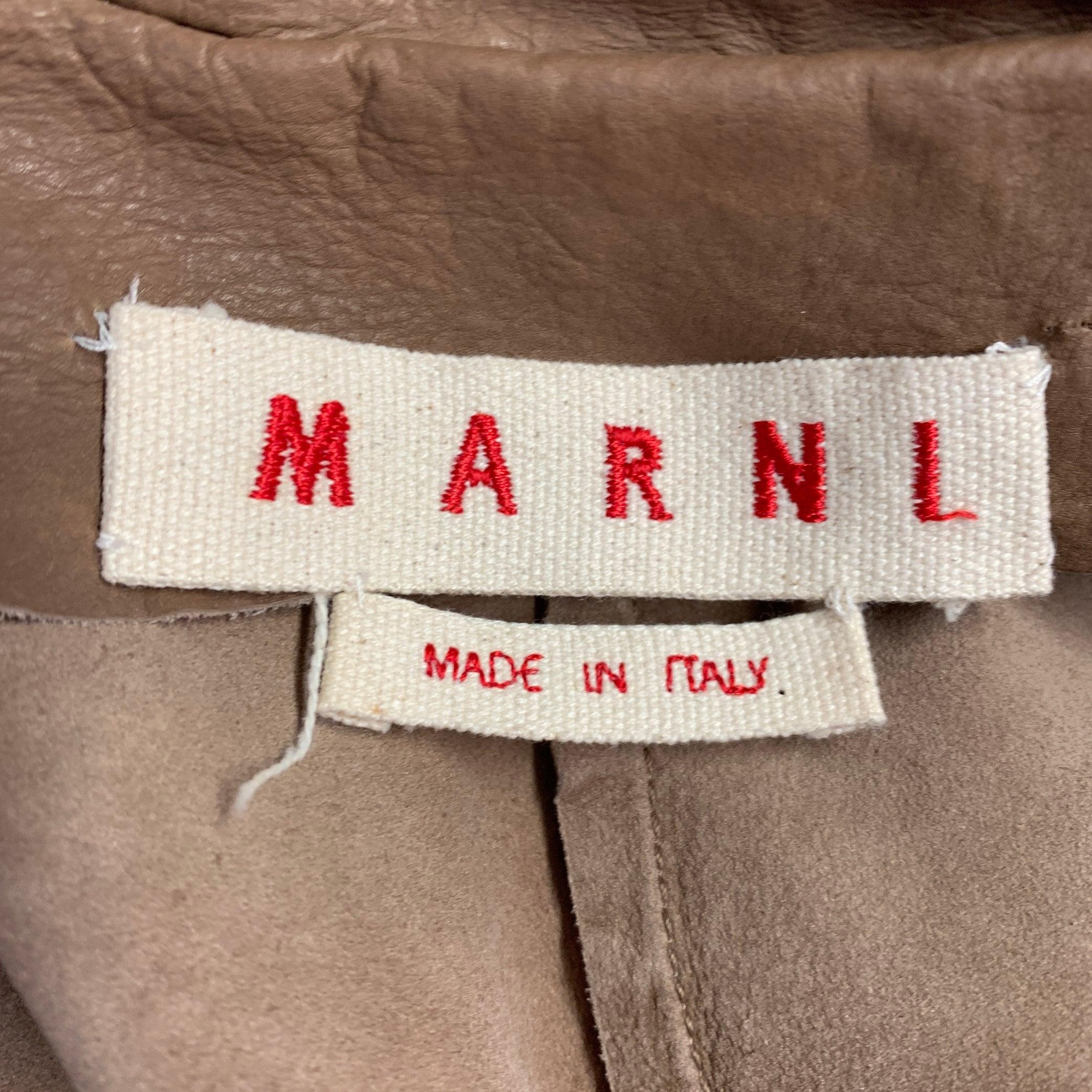MARNI Size 4 Brown Leather Calfskin Snaps Jacket Blazer For Sale 3