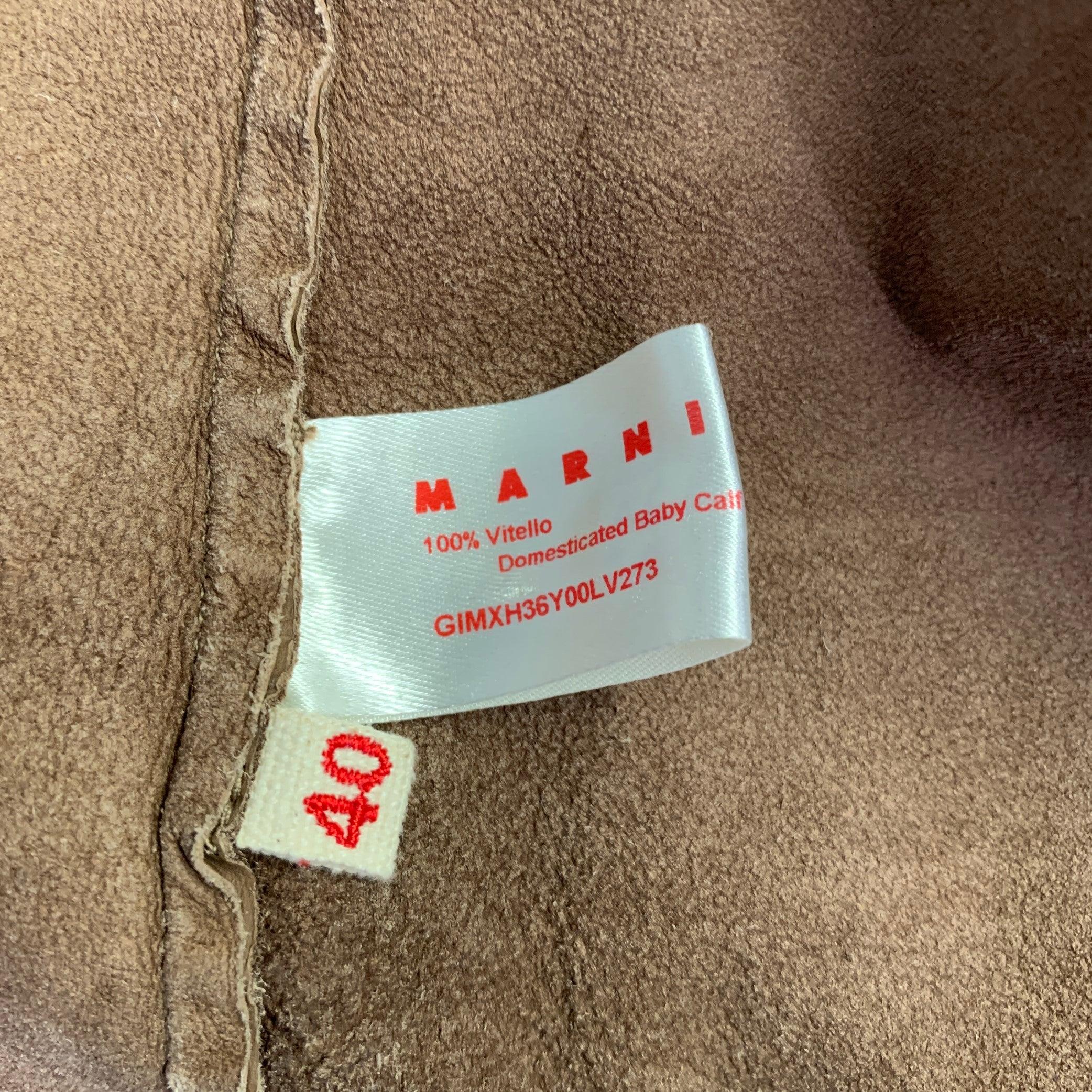 MARNI Size 4 Brown Leather Calfskin Snaps Jacket Blazer For Sale 5