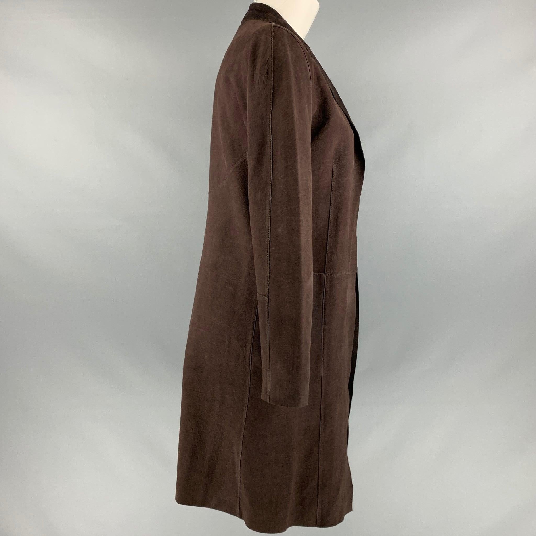 MARNI Size 4 Brown Suede Open Front Coat In Good Condition For Sale In San Francisco, CA