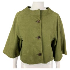 MARNI Size 4 Green Leather Buttoned Jacket