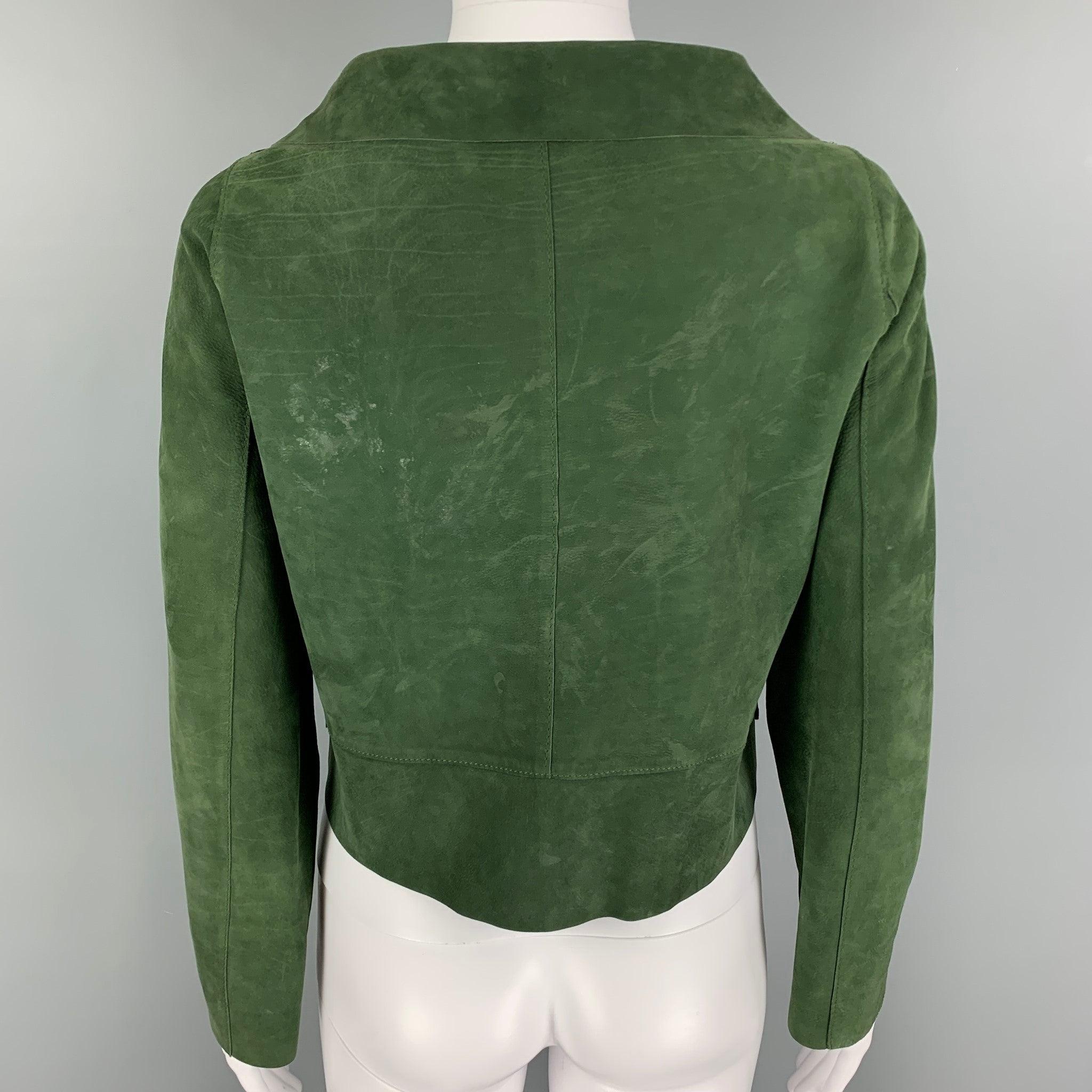 MARNI Size 4 Green Suede Buttoned Jacket In Good Condition For Sale In San Francisco, CA