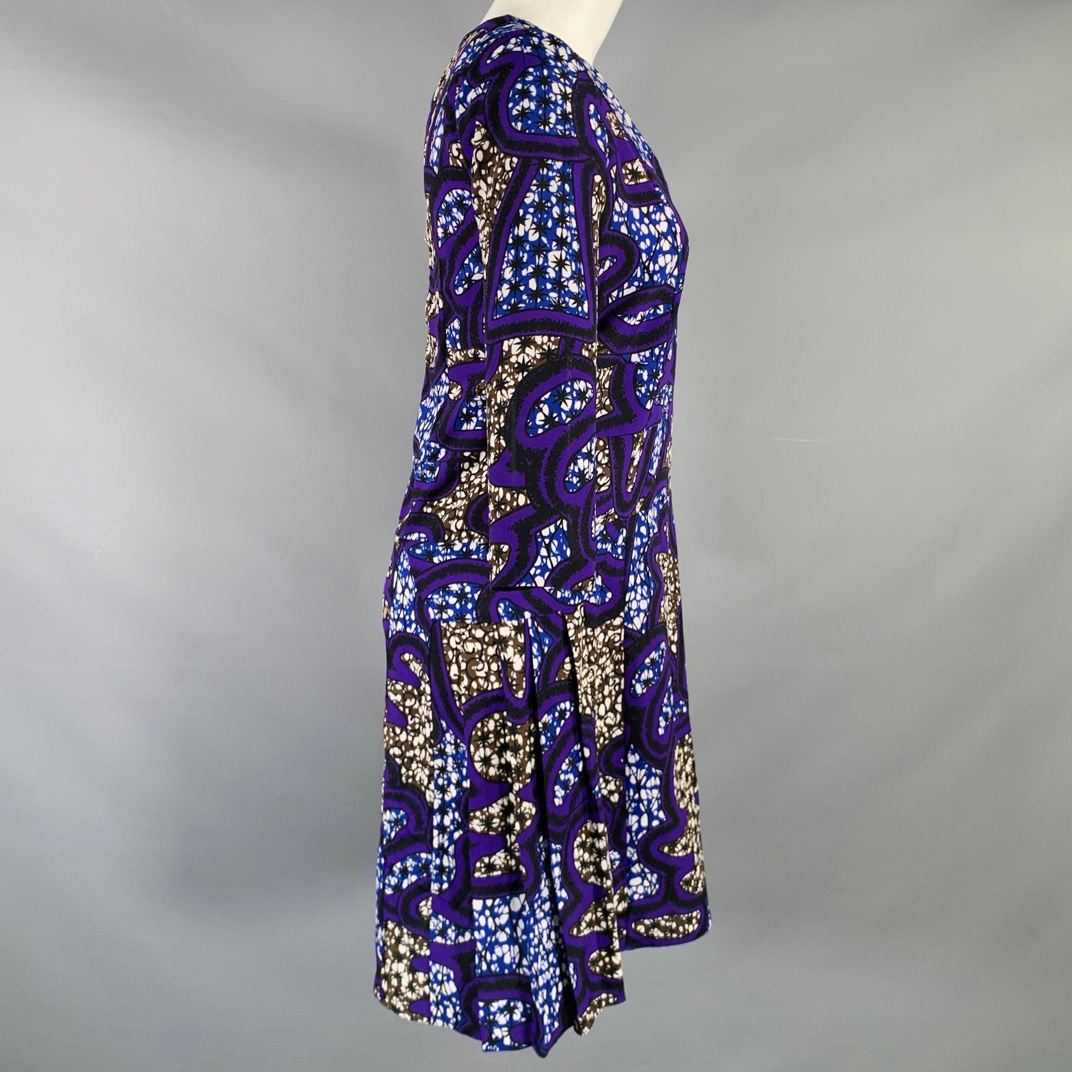 MARNI Größe 4 Mehrfarbig Polyester Abstrakt 3/4 Ärmel Kleid (Violett) im Angebot
