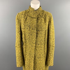 MARNI Size 4 Mustard & Black Textured Boucle Mohair Blend Coat